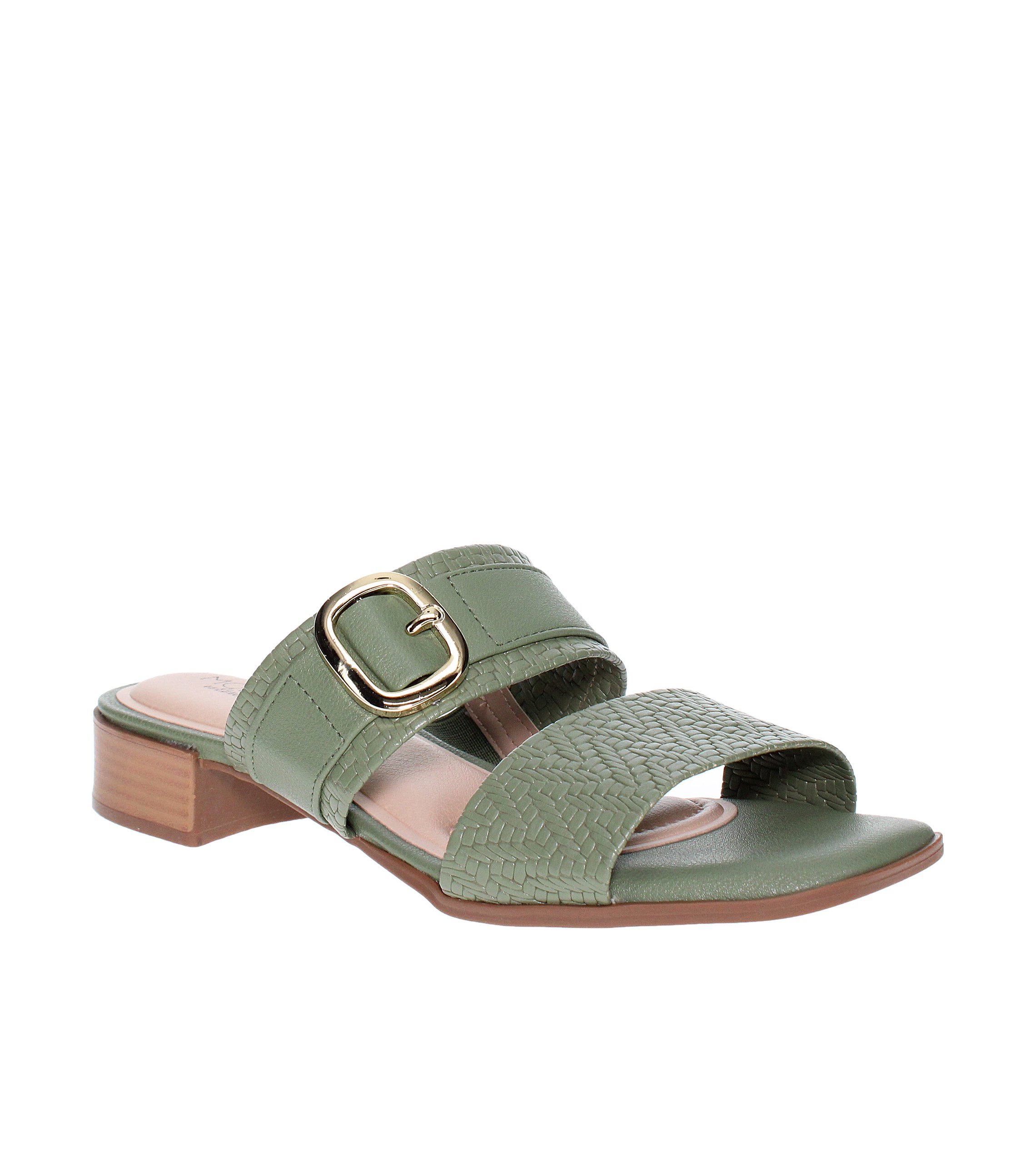 Olive Green Low Heel Sandals - Stylish Buckle Sliders