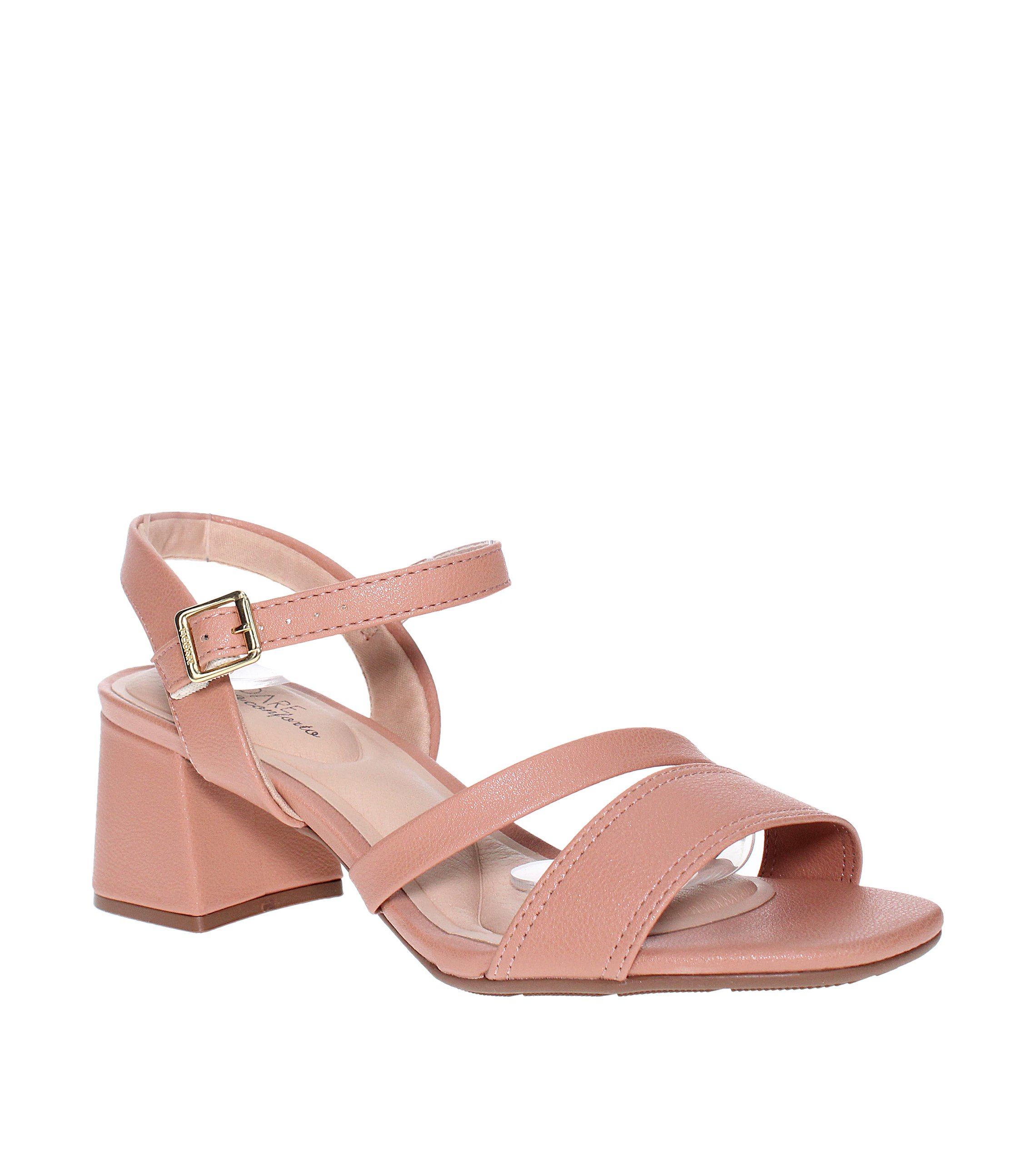 Peach Mid Heel Sandals - Stylish Ankle Strap Design