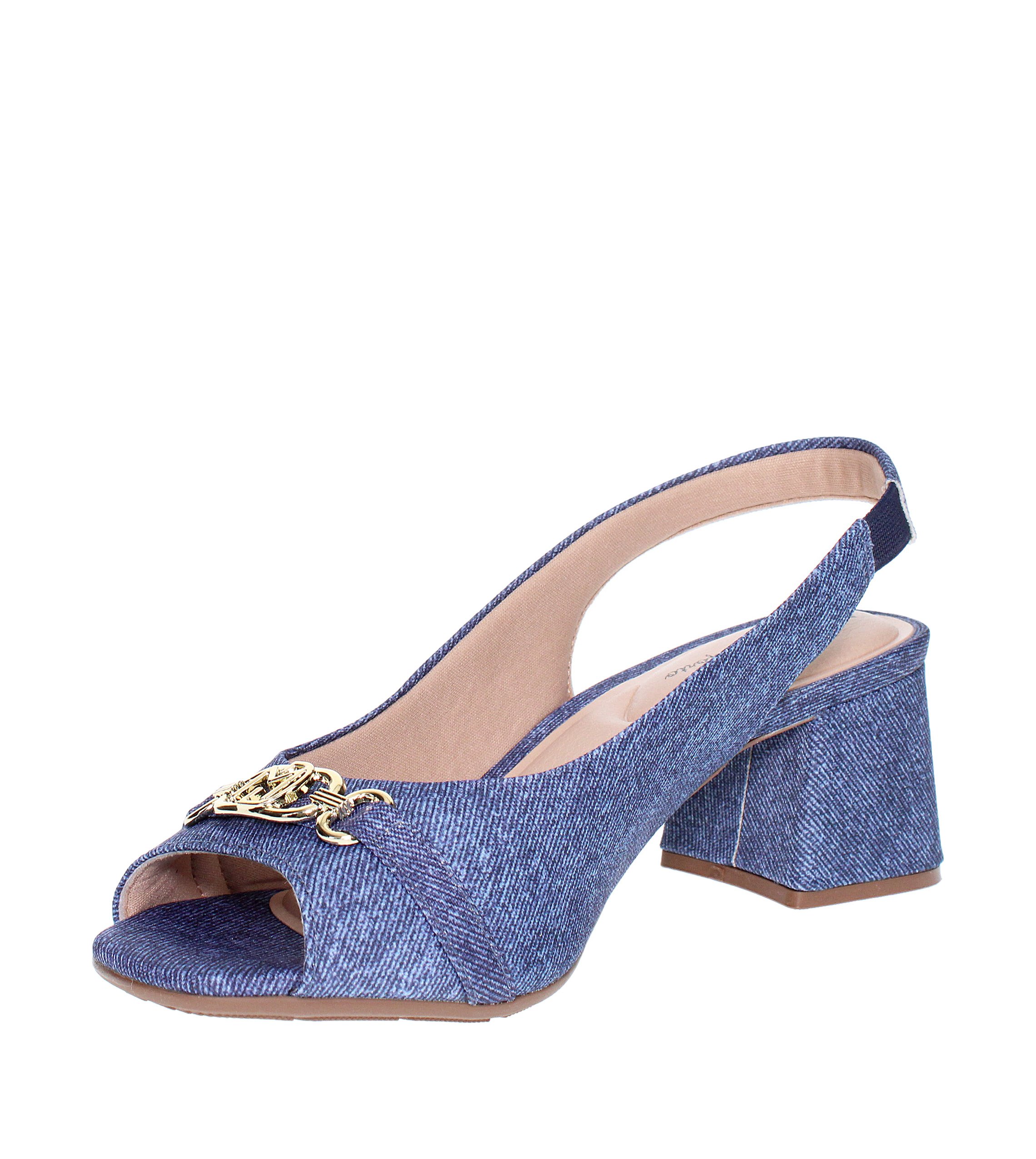 Blue Denim Slingback Mid Heel Sandals