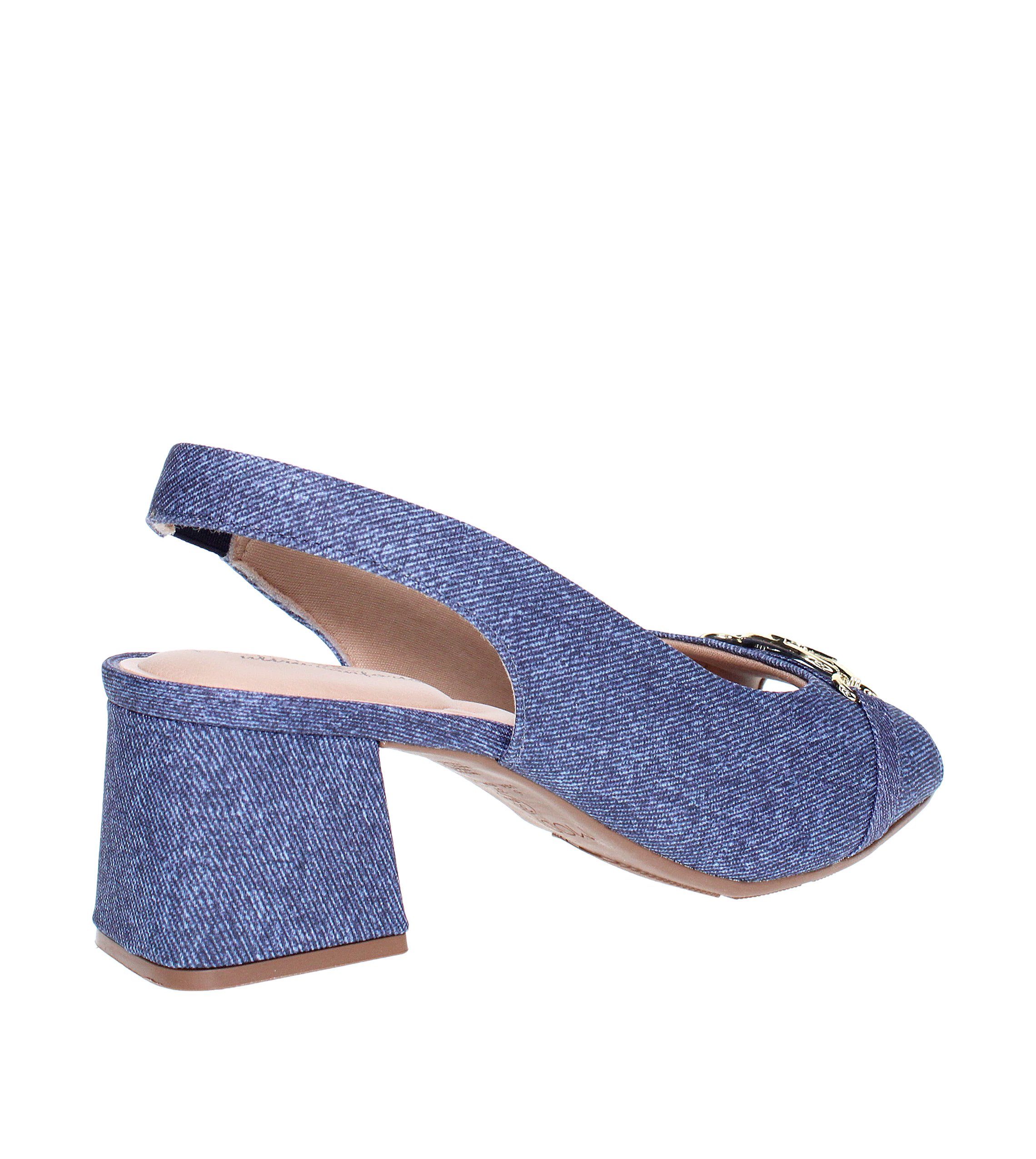 Blue Denim Slingback Mid Heel Sandals
