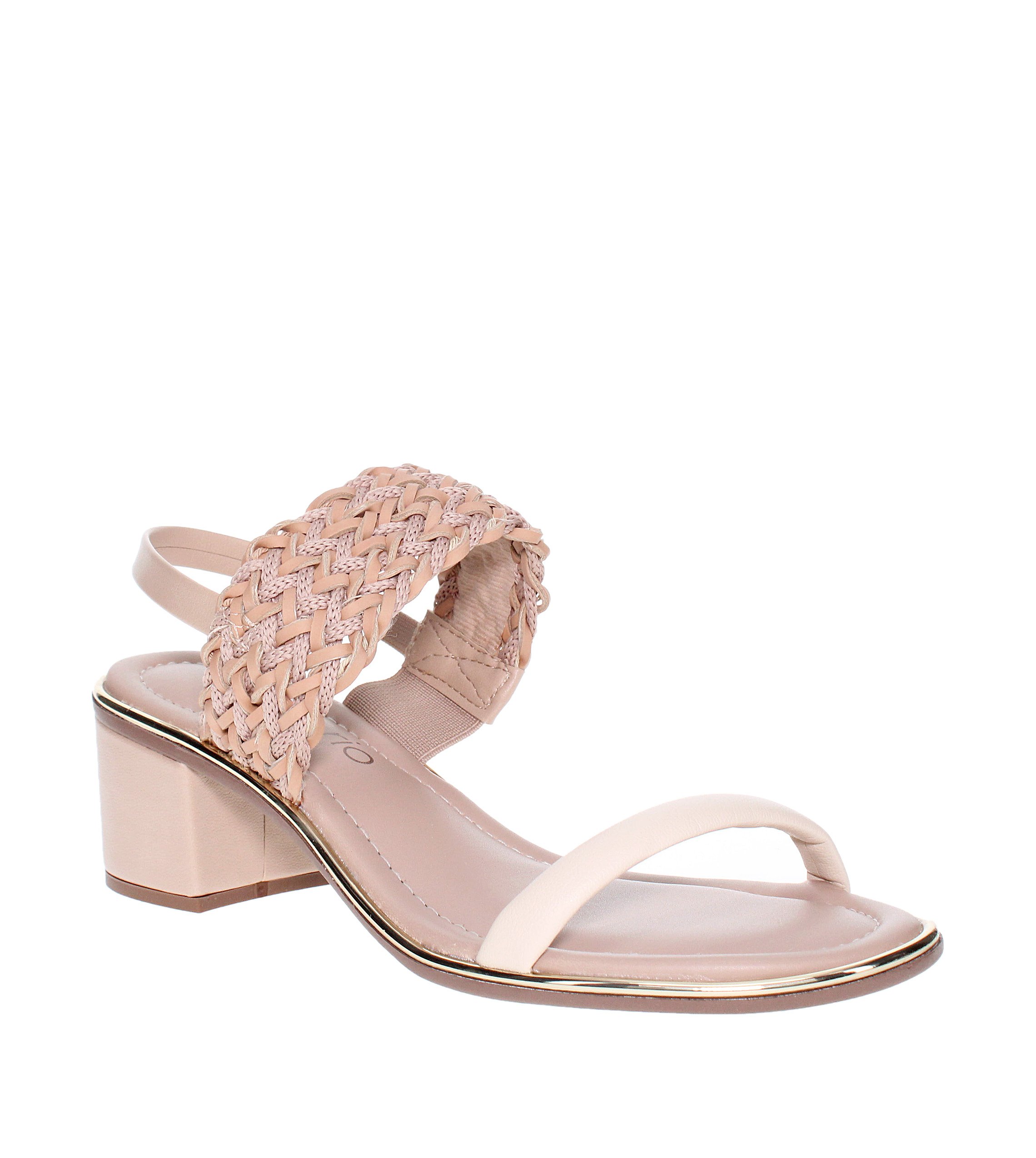Nude Braided Strap Block Heel Sandals