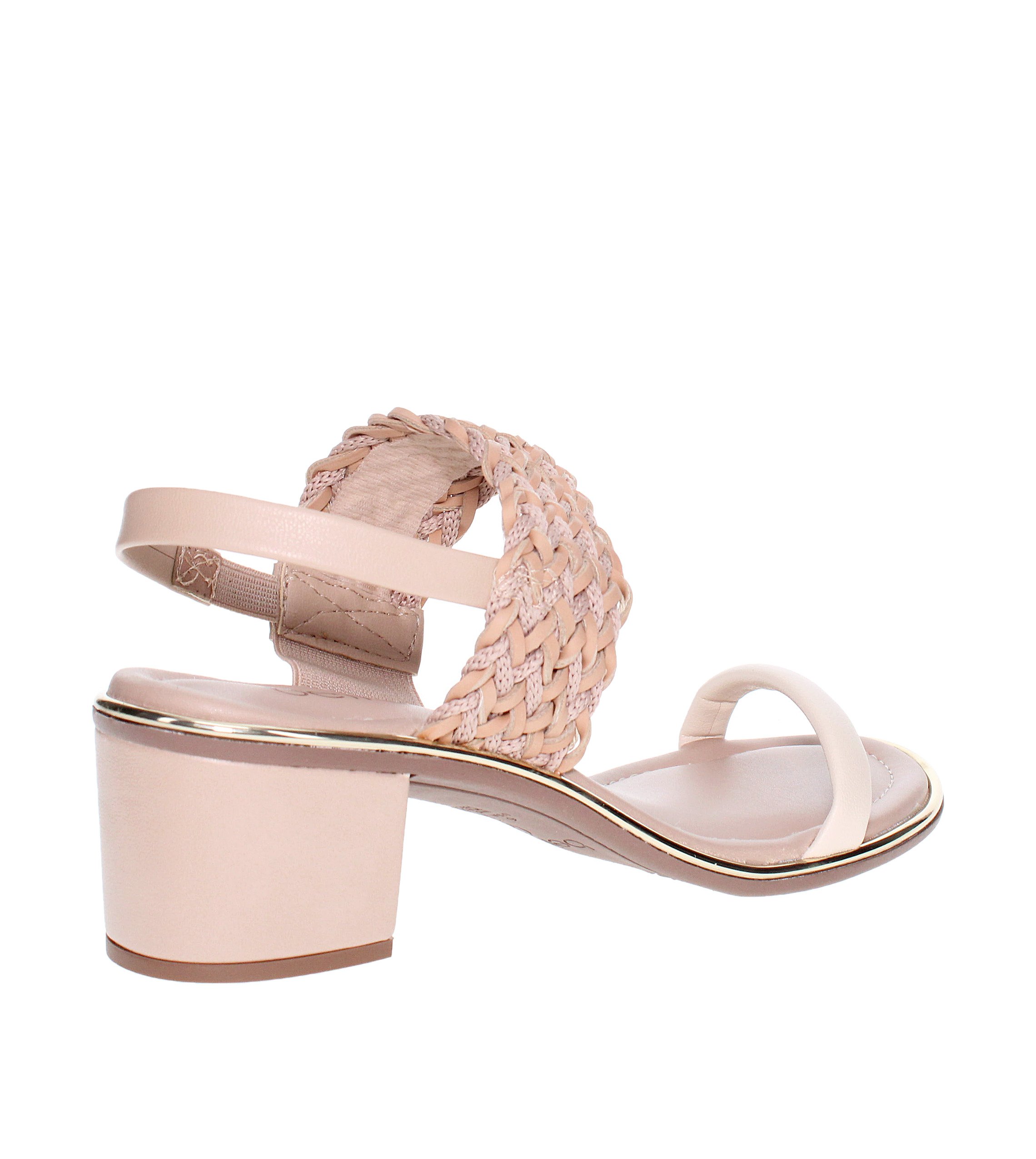 Nude Braided Strap Block Heel Sandals