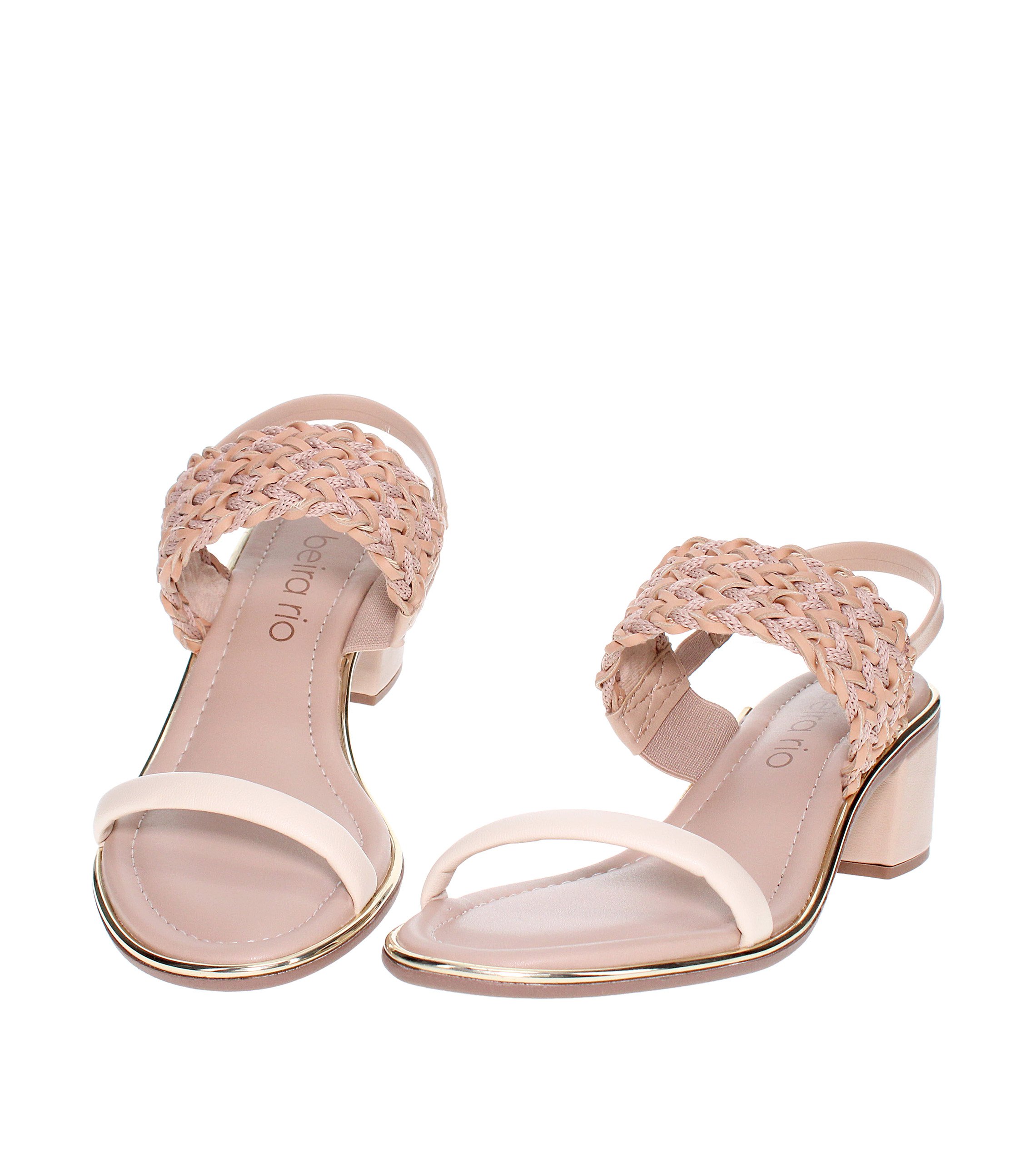 Nude Braided Strap Block Heel Sandals