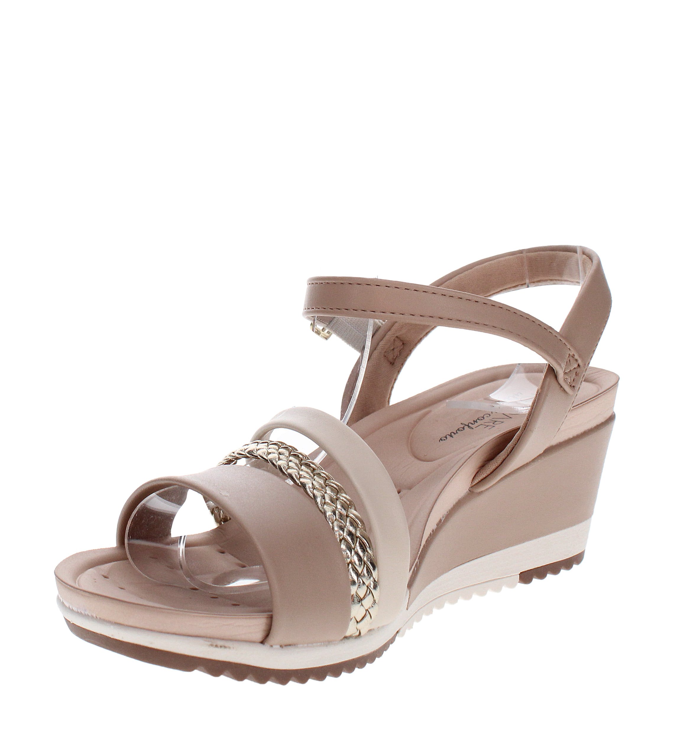 Beige Wedge Sandals with Ankle Strap