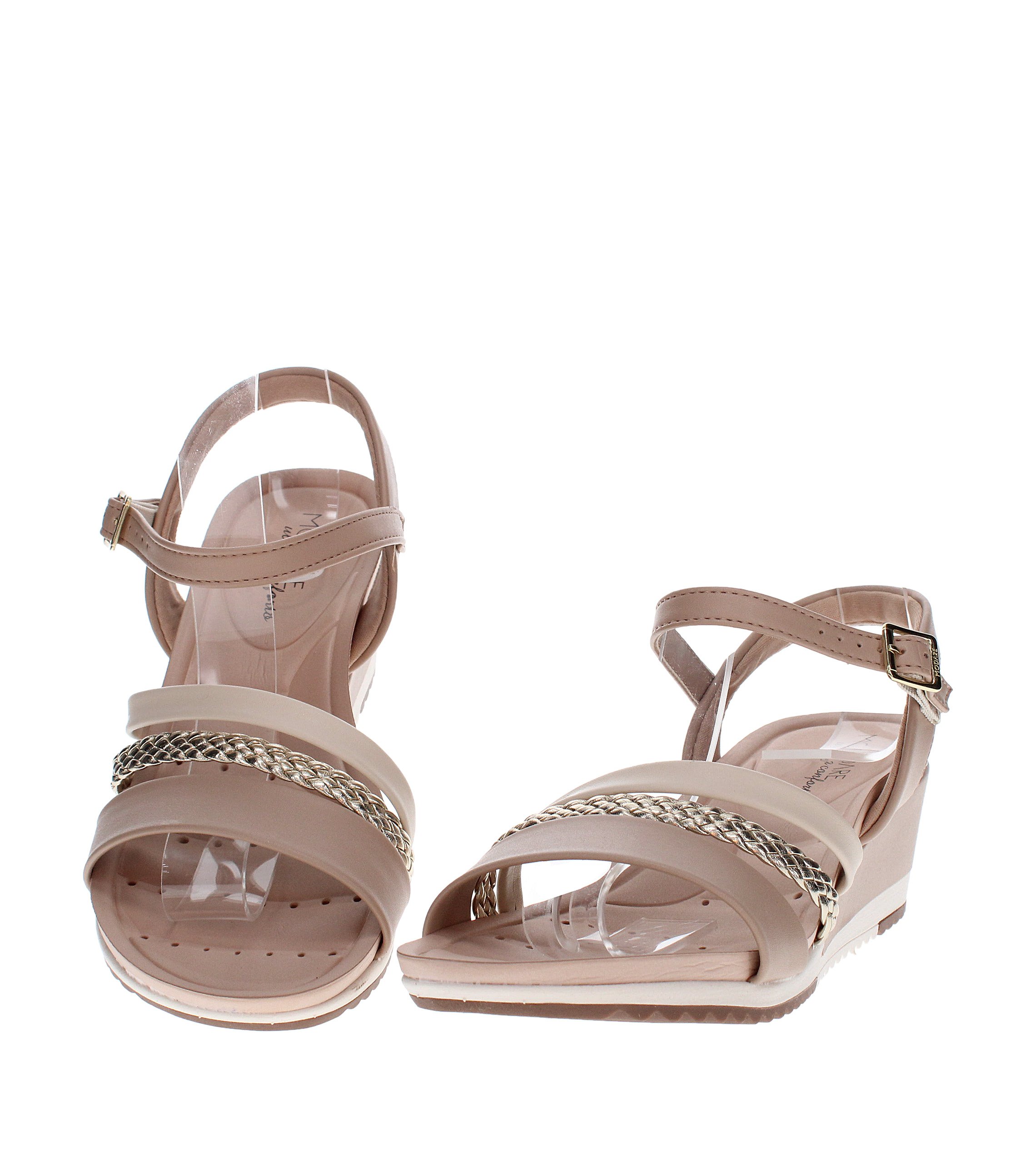 Beige Wedge Sandals with Ankle Strap