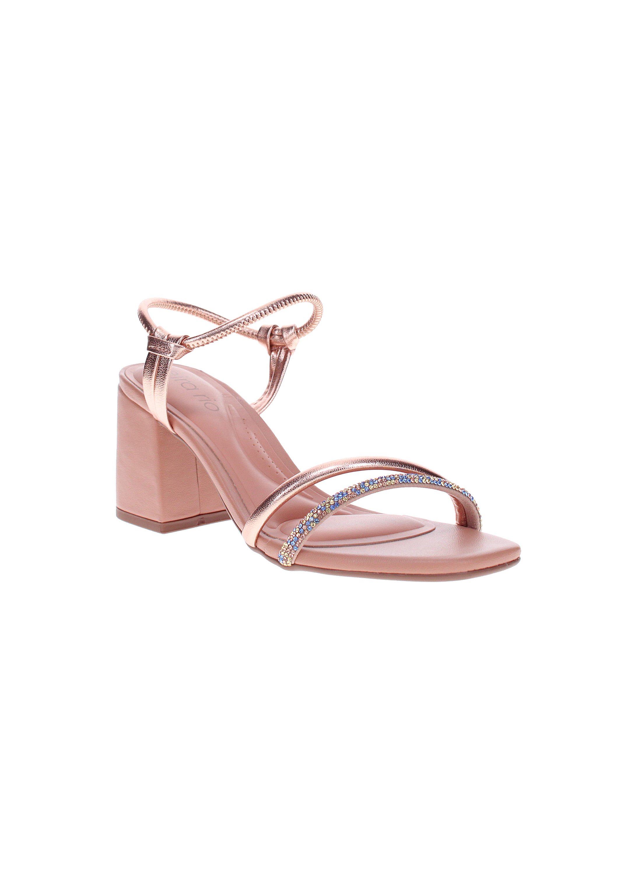 Copper Mid Heel Sandals with Ankle Strap and Embellishments