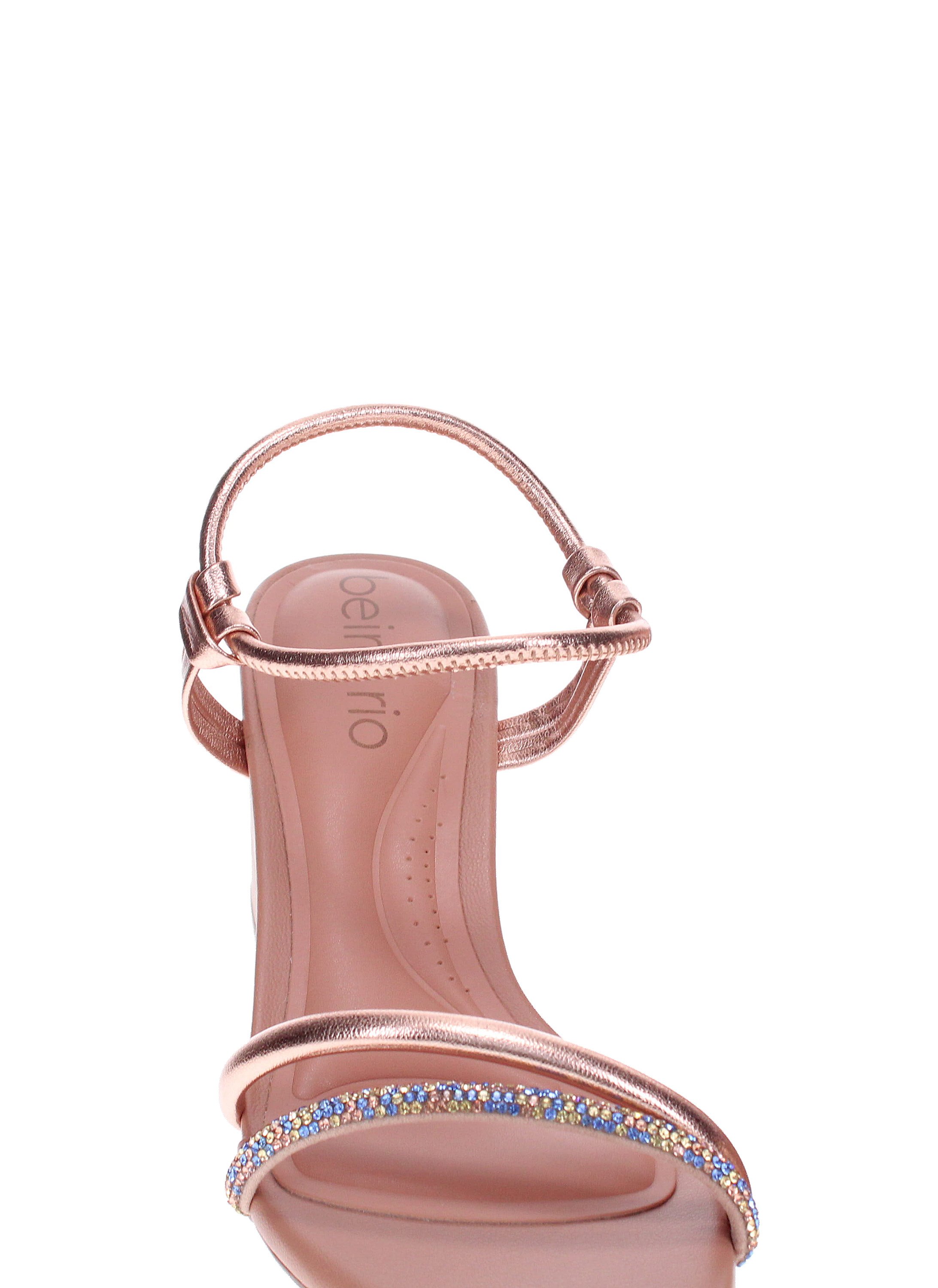 Copper Mid Heel Sandals with Ankle Strap and Embellishments