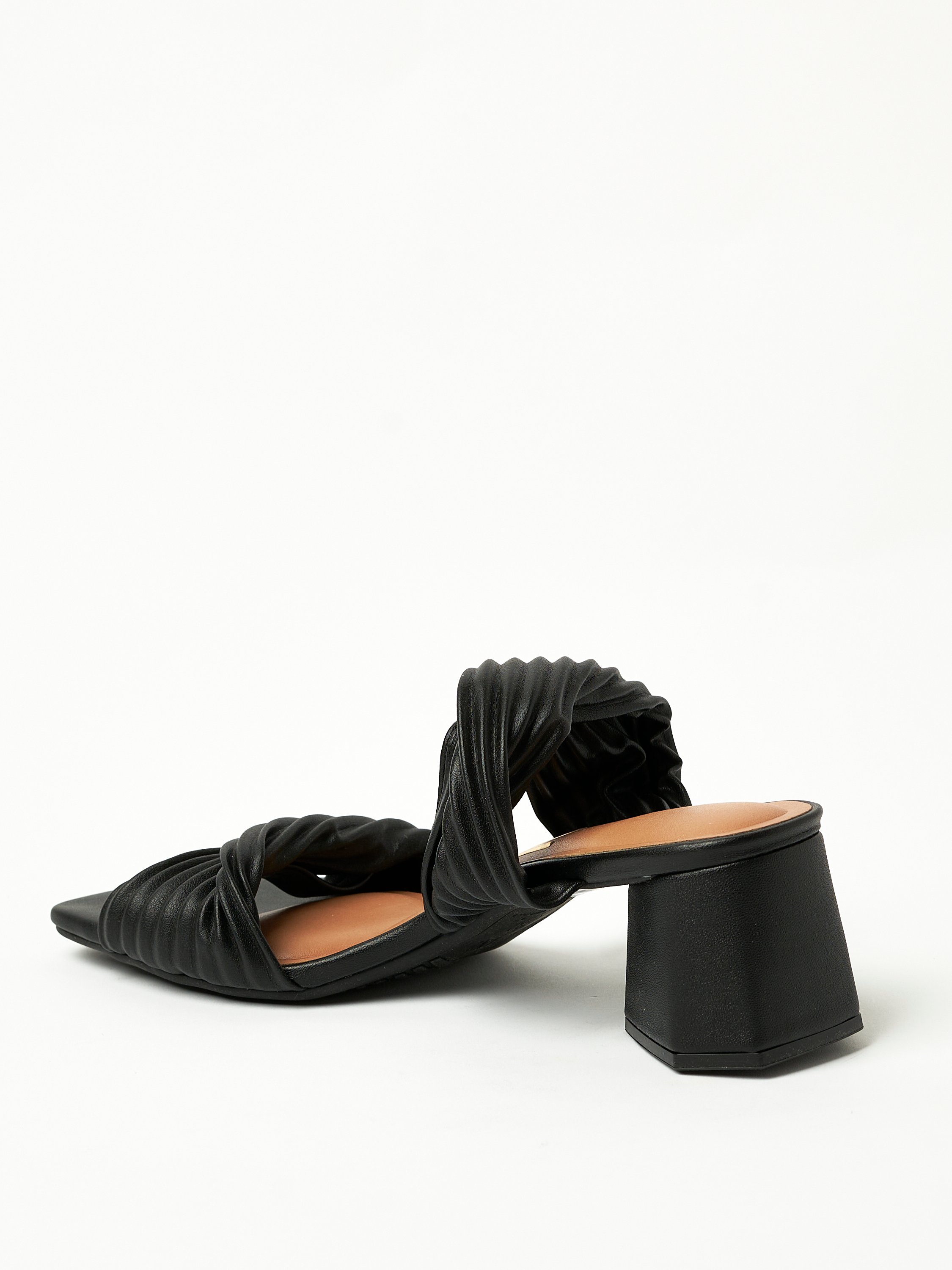 Black Ruched Mid Heel Sandals