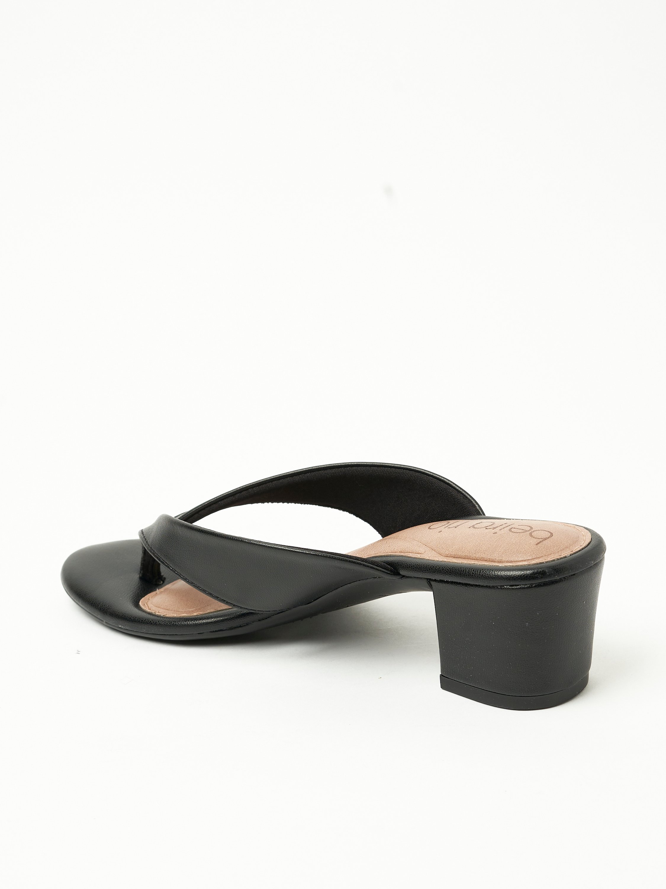 Black Thong Strap Block Heel Sandals