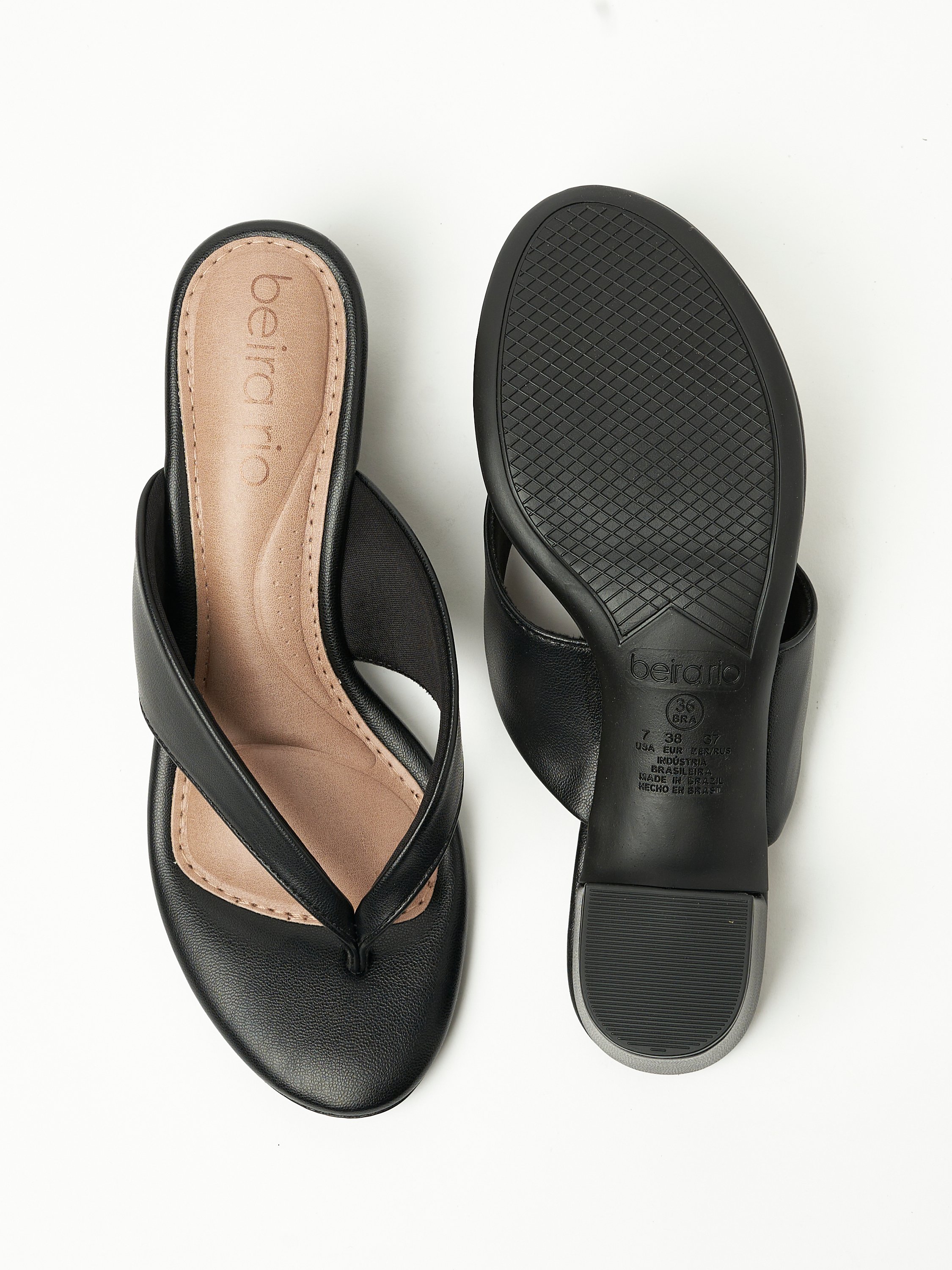 Black Thong Strap Block Heel Sandals