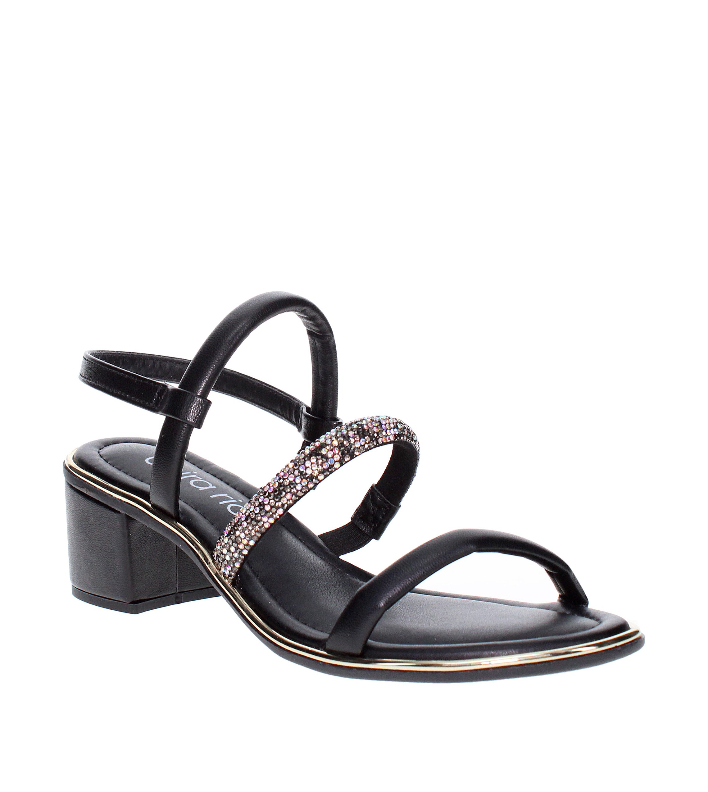 Black Slip-On Sandals with Rhinestone Accent
