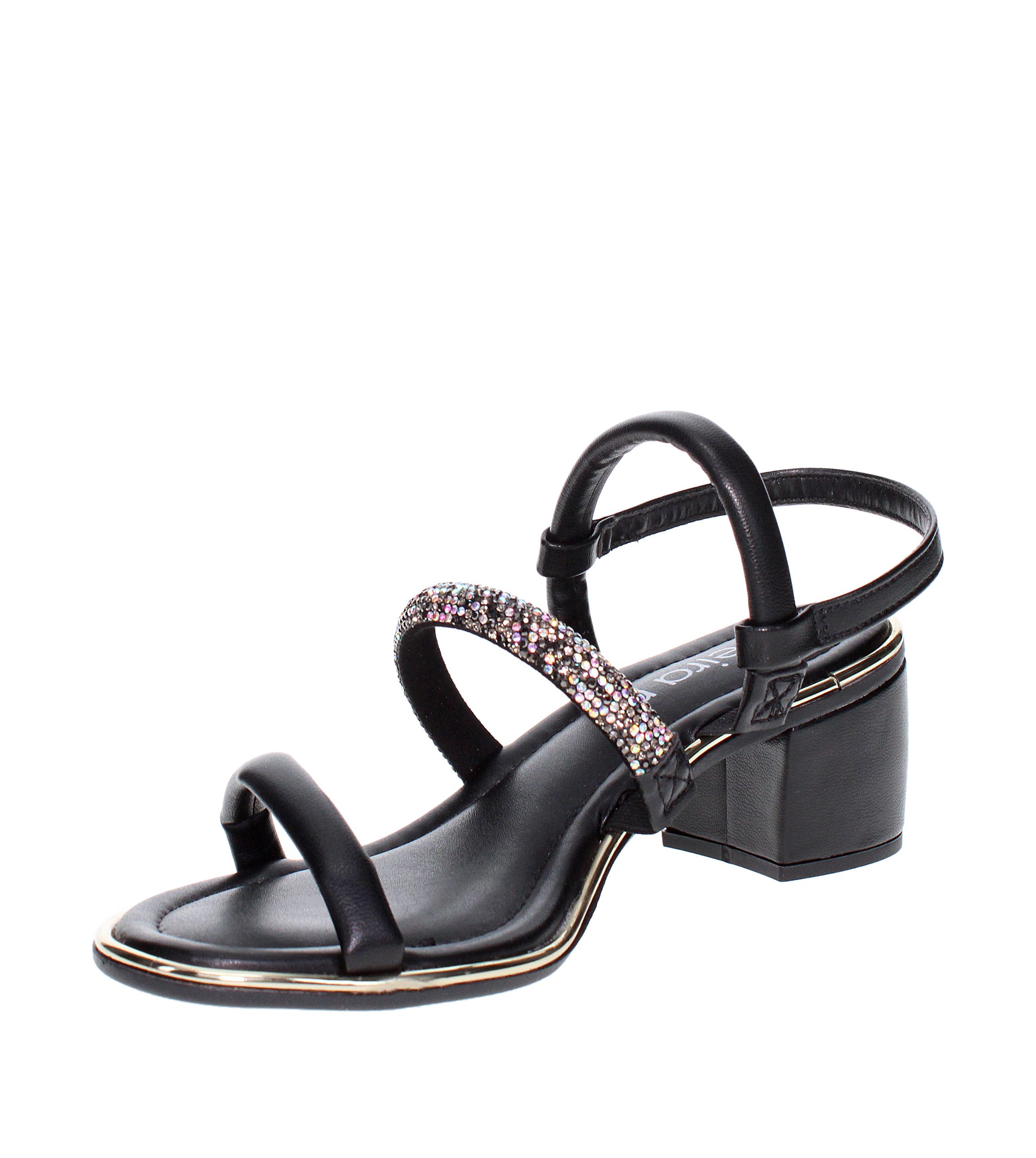 Black Slip-On Sandals with Rhinestone Accent