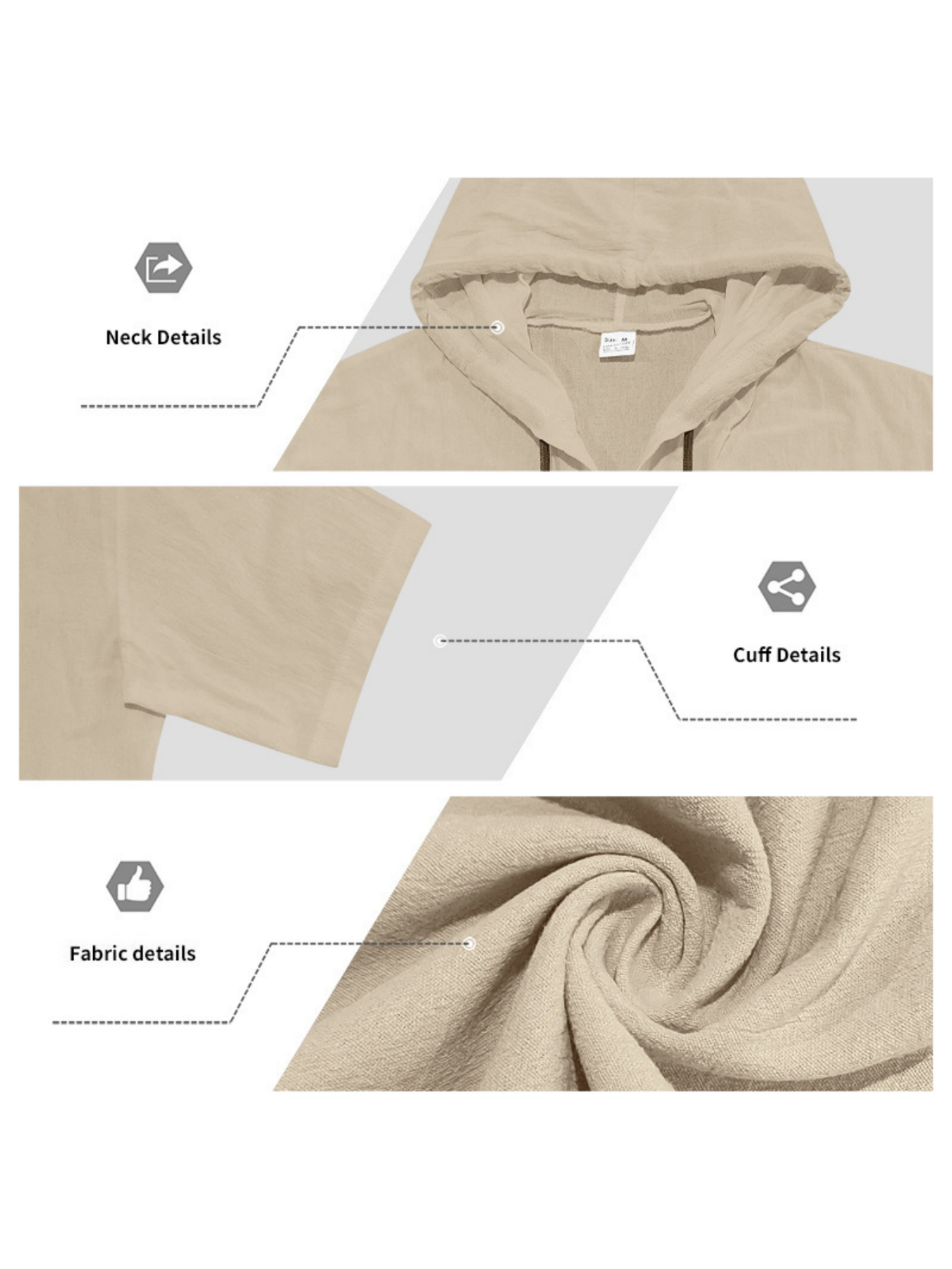Men Beige Linen Hooded Shirt and Trousers Set