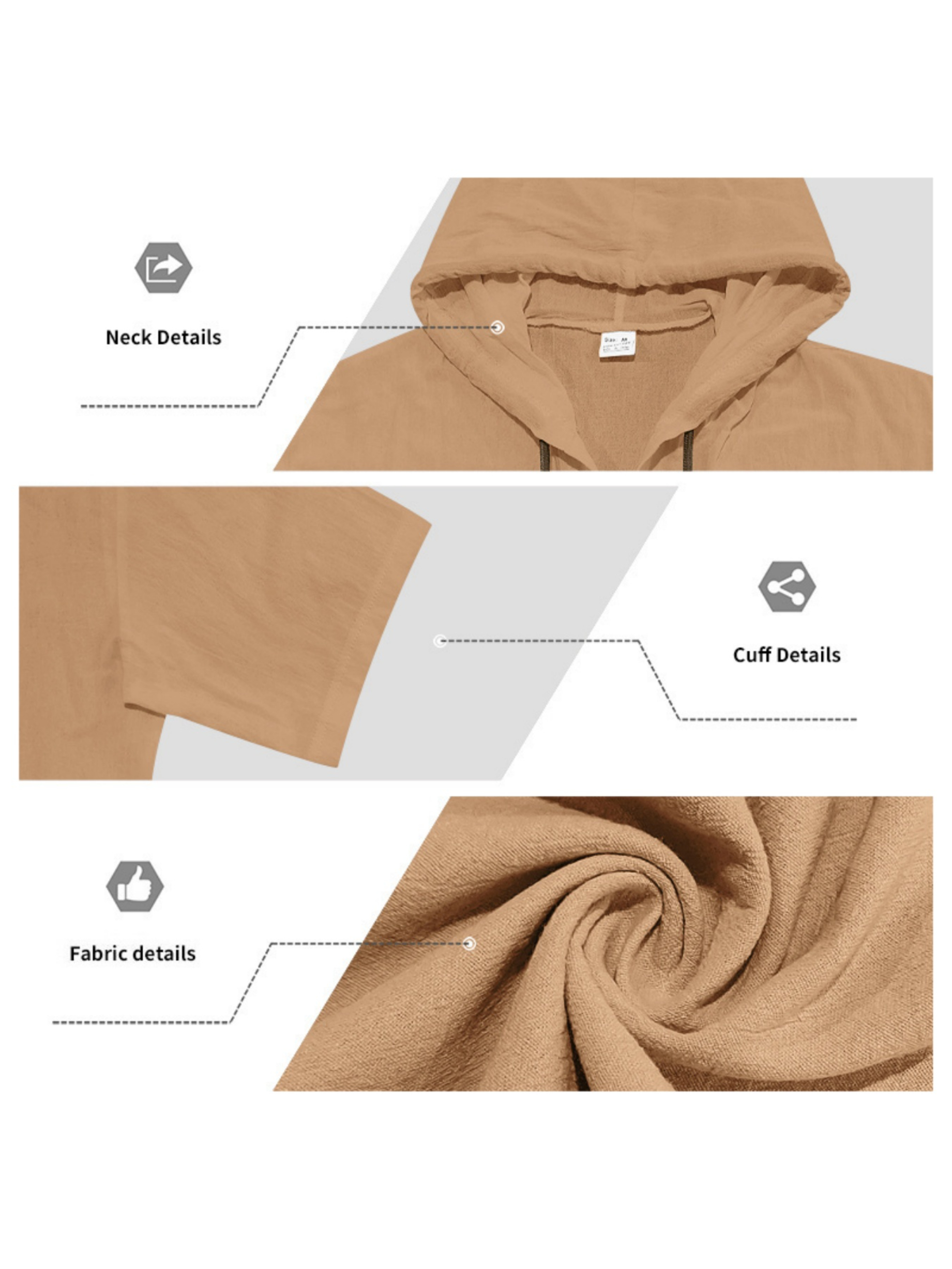 Men Brown Linen Hooded Shirt and Trousers Set