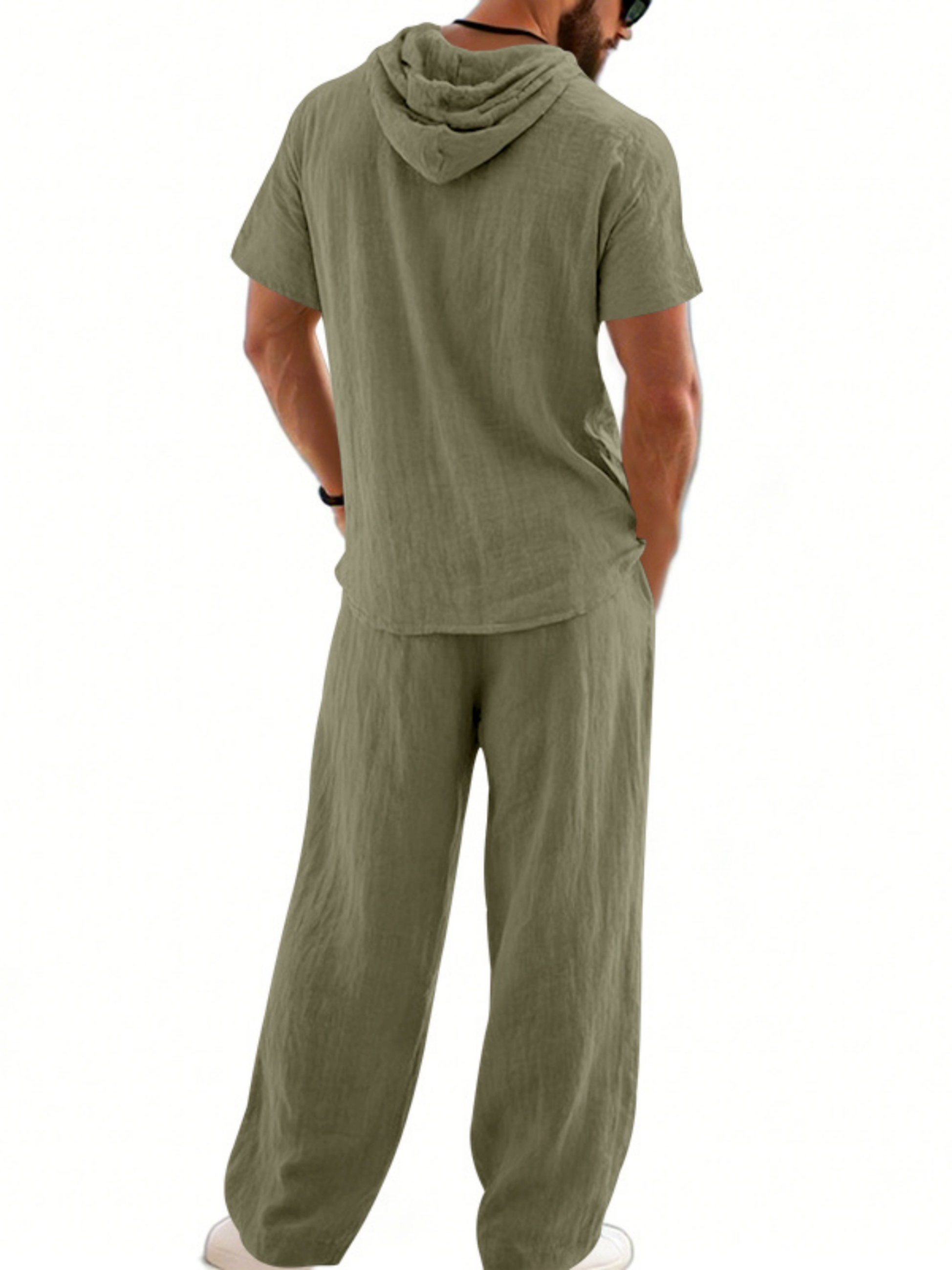 Men Green Relaxed Fit Trousers and Hooded Shirt Set