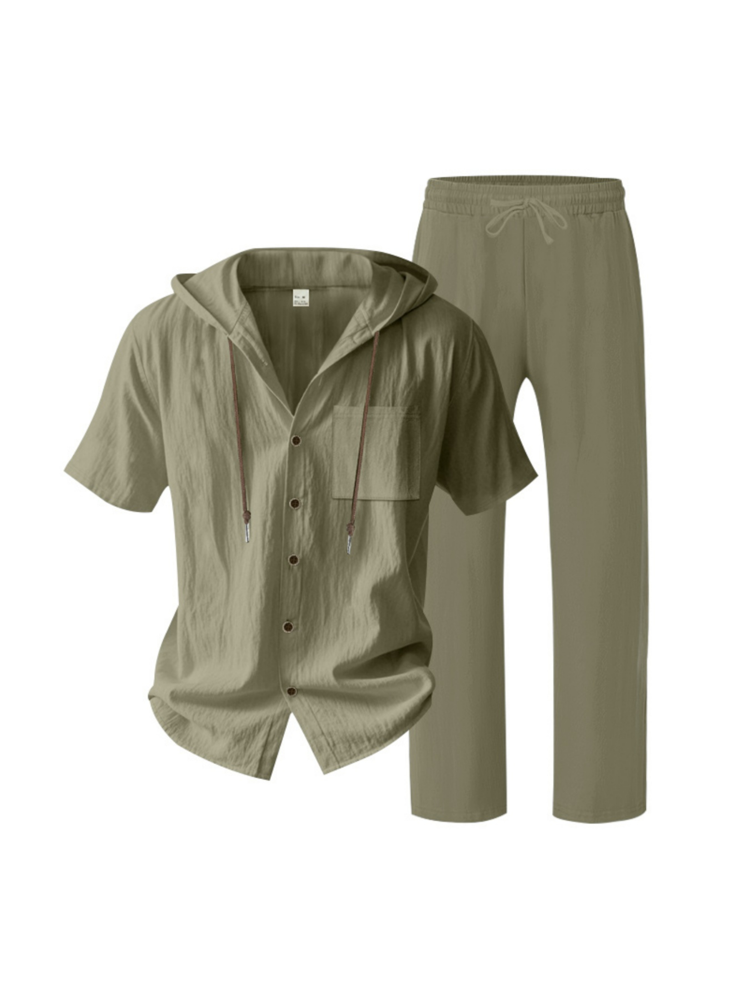 Men Green Relaxed Fit Trousers and Hooded Shirt Set