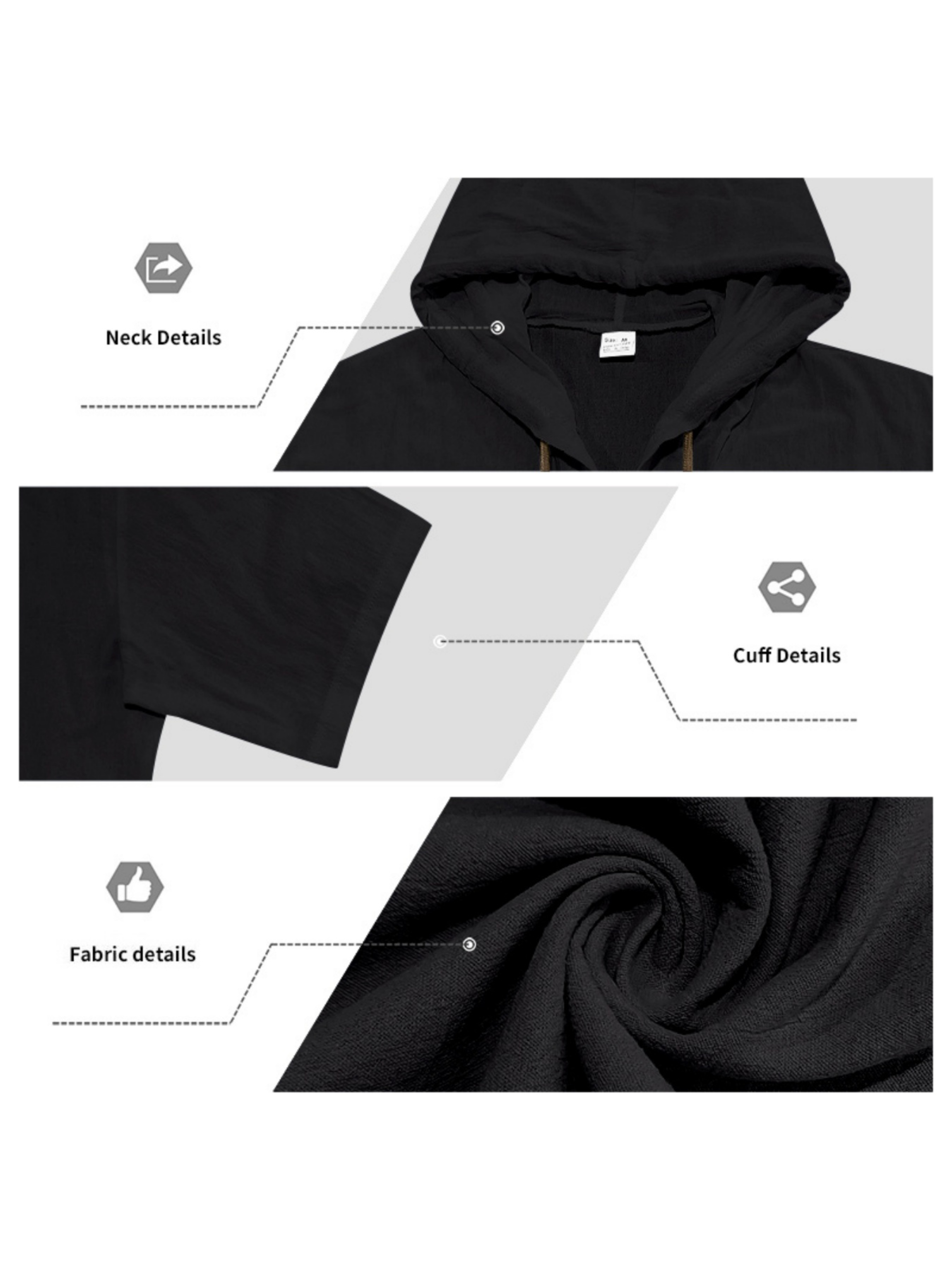 Men Black Linen Hooded Shirt and Trousers Set