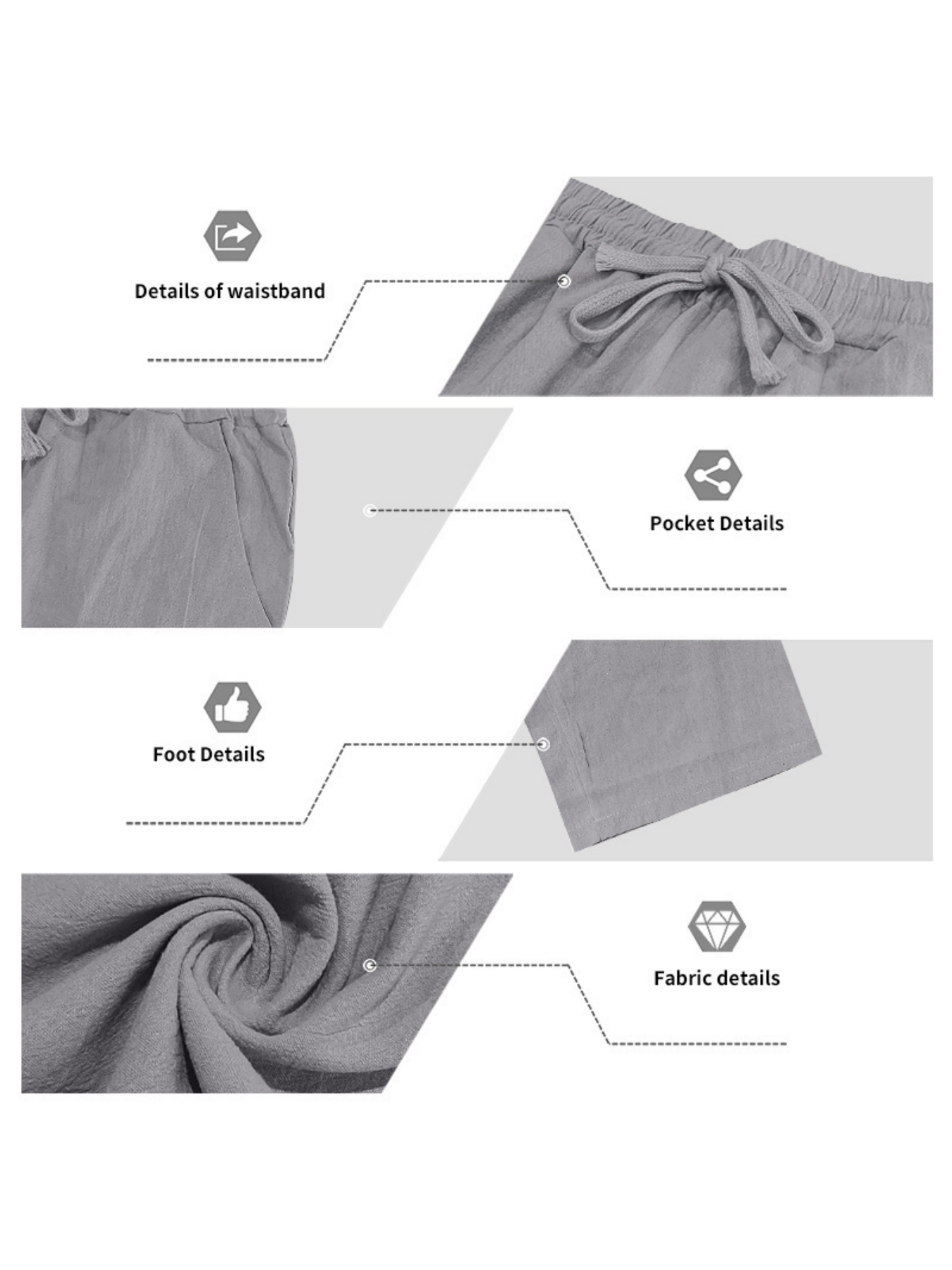 Men Grey Linen Short-Sleeve Hooded Shirt and Trousers Set