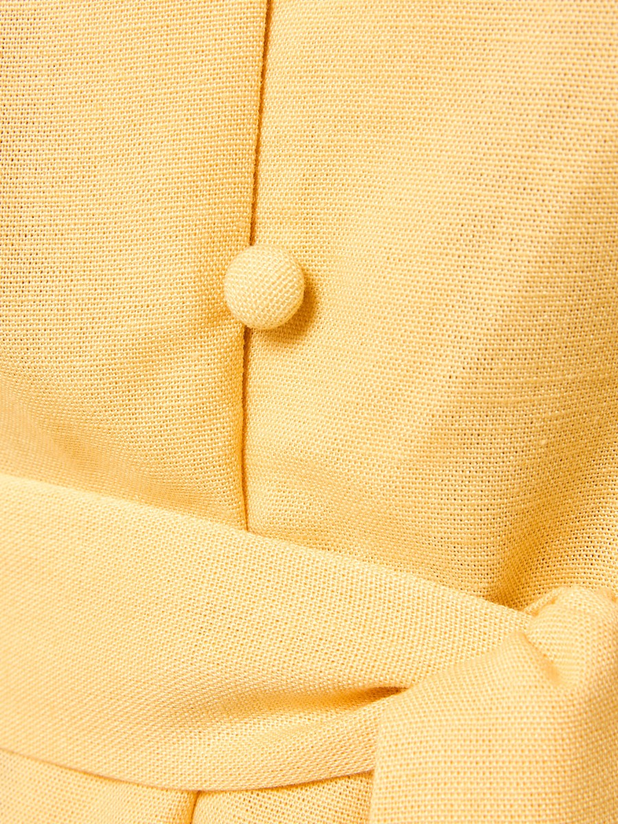 Linen Blend V-Neck Belted Dress