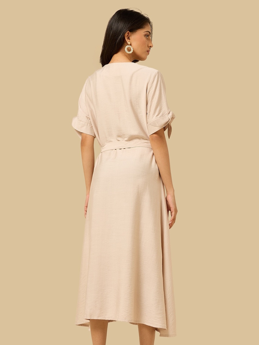 Belted V-Neck Midi Shirt Dress