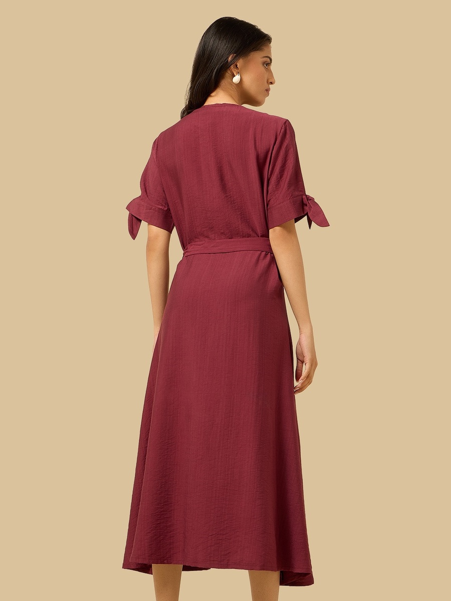 Belted V-Neck Midi Shirt Dress