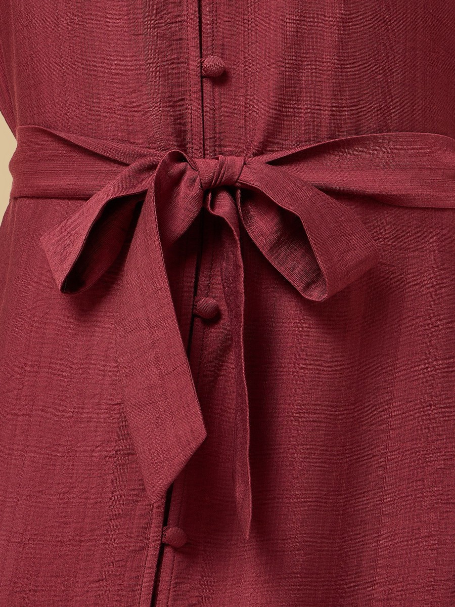 Belted V-Neck Midi Shirt Dress
