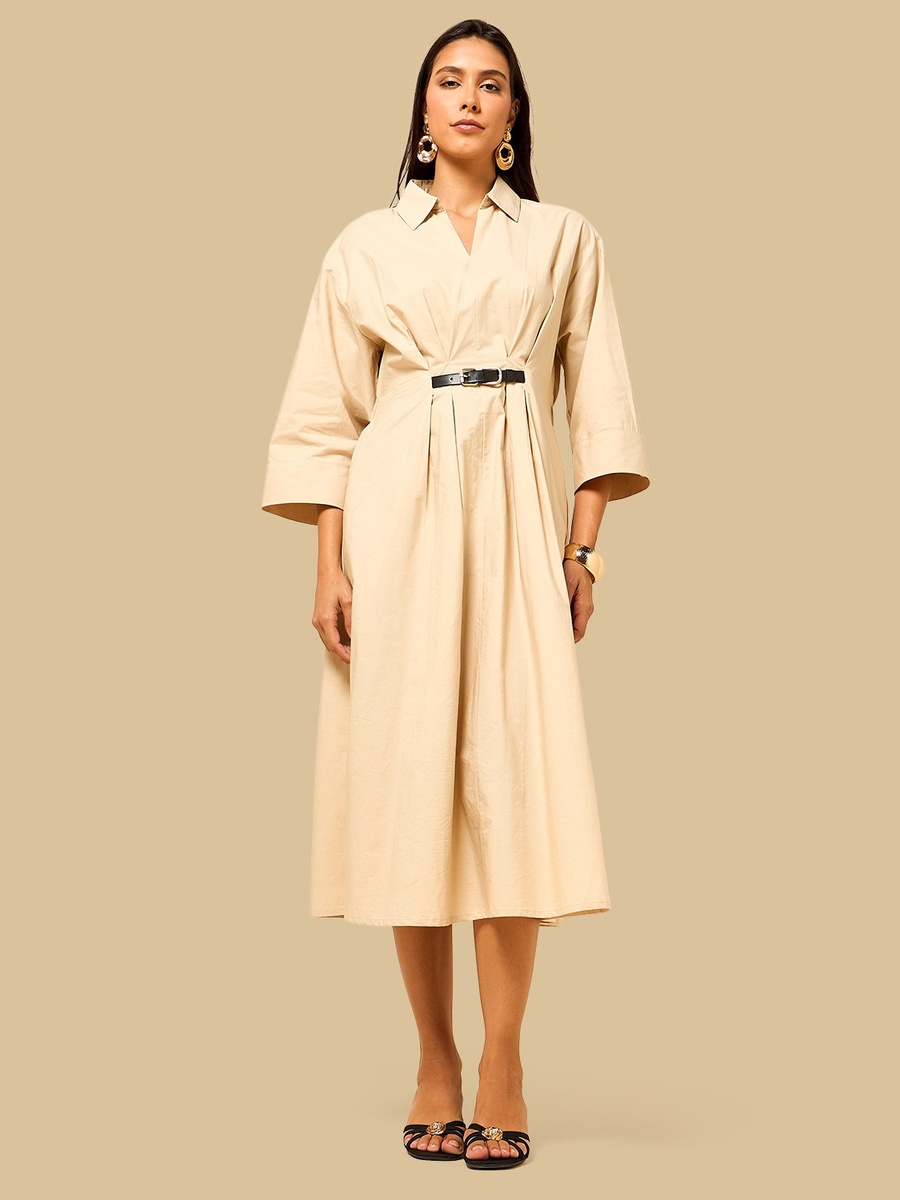 Poplin Midi Dress with Belt