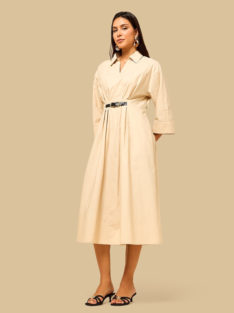 Poplin Midi Dress with Belt