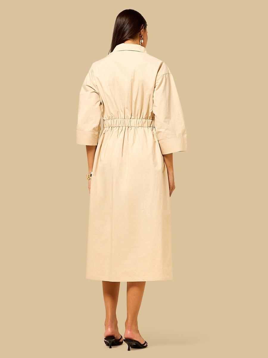 Poplin Midi Dress with Belt
