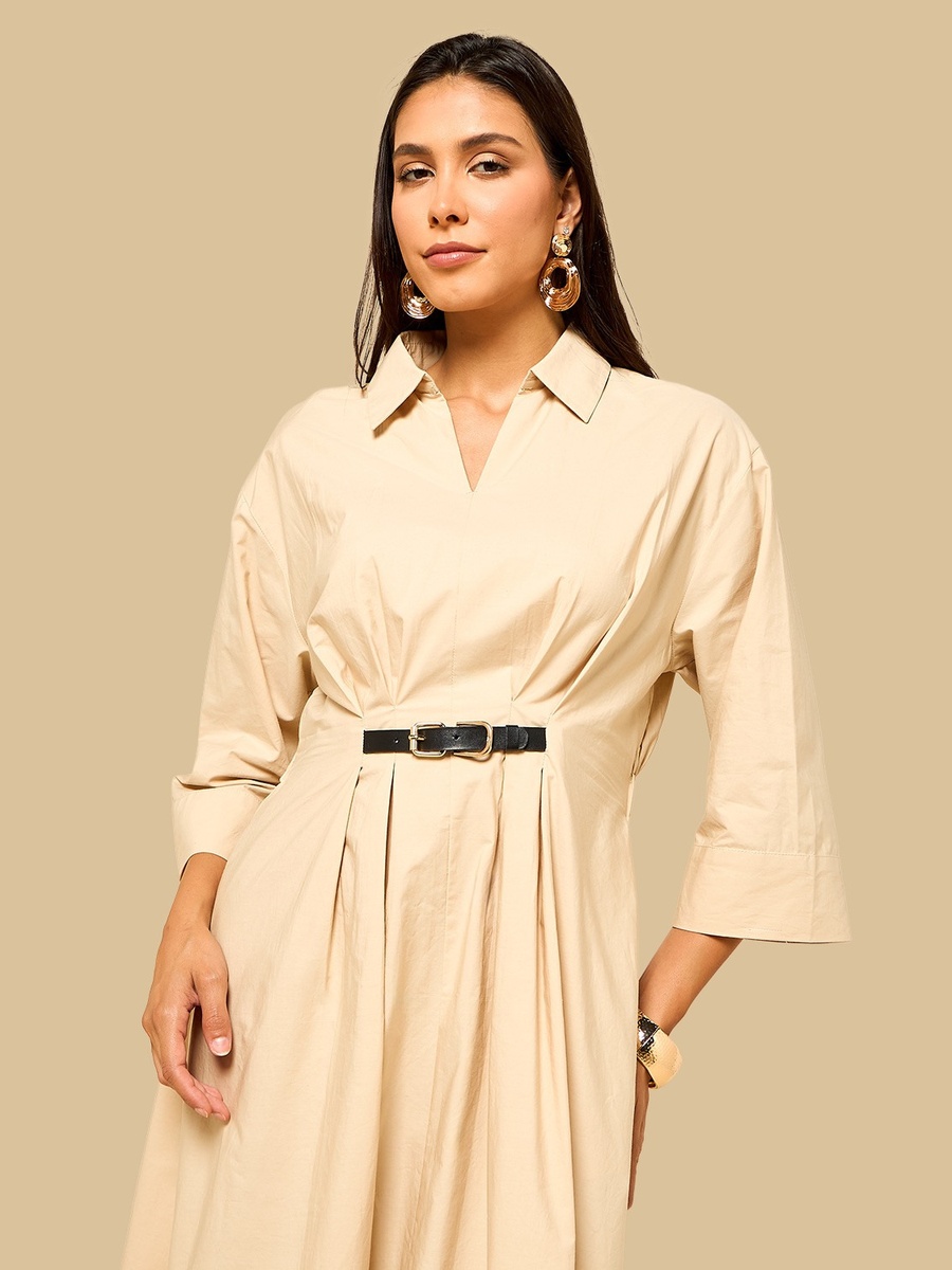 Poplin Midi Dress with Belt