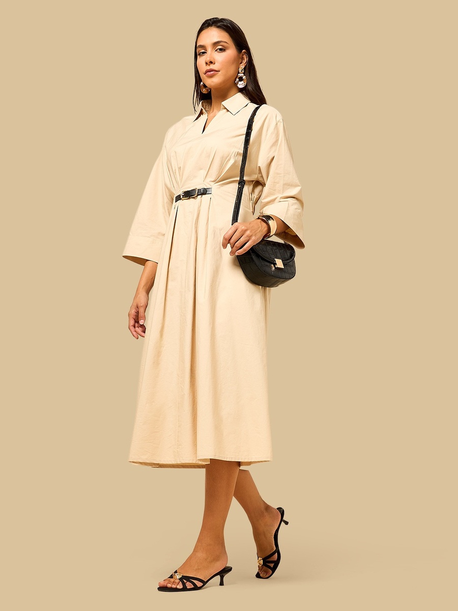 Poplin Midi Dress with Belt