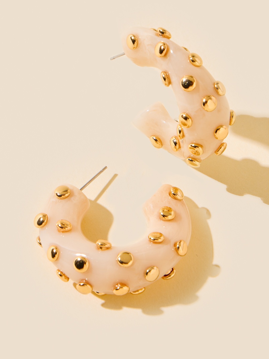 Stud Embellished Hoop Earrings with Pushback Closure
