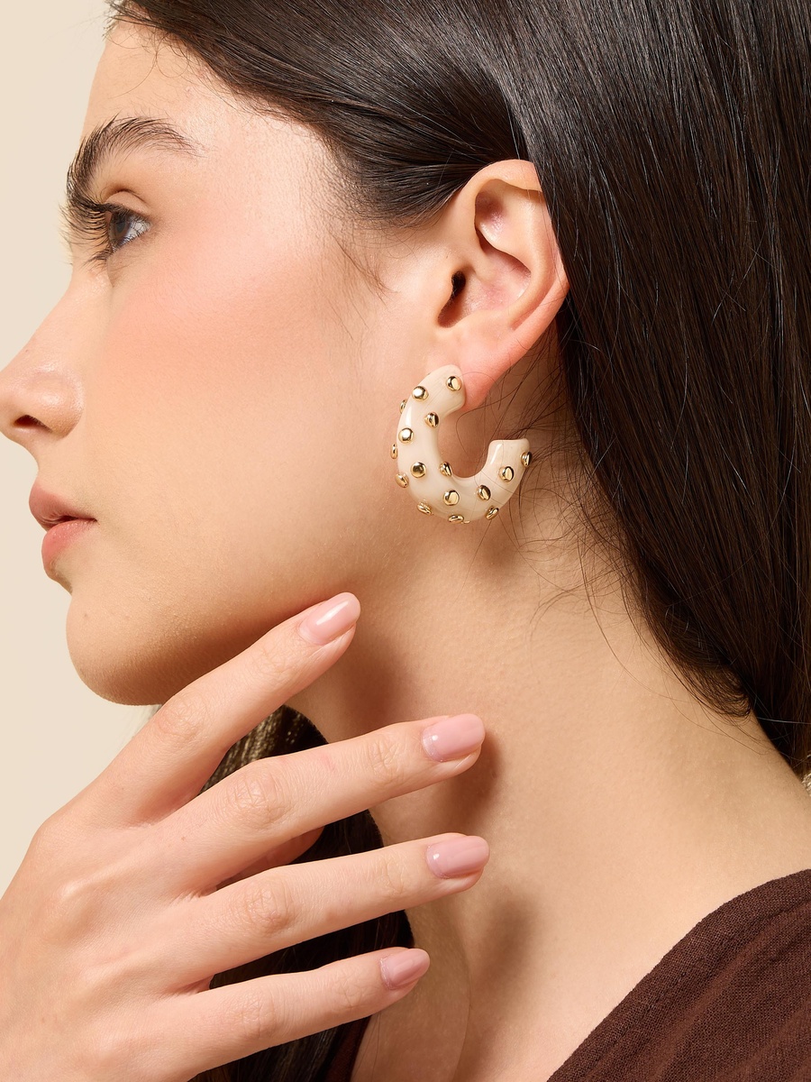 Stud Embellished Hoop Earrings with Pushback Closure