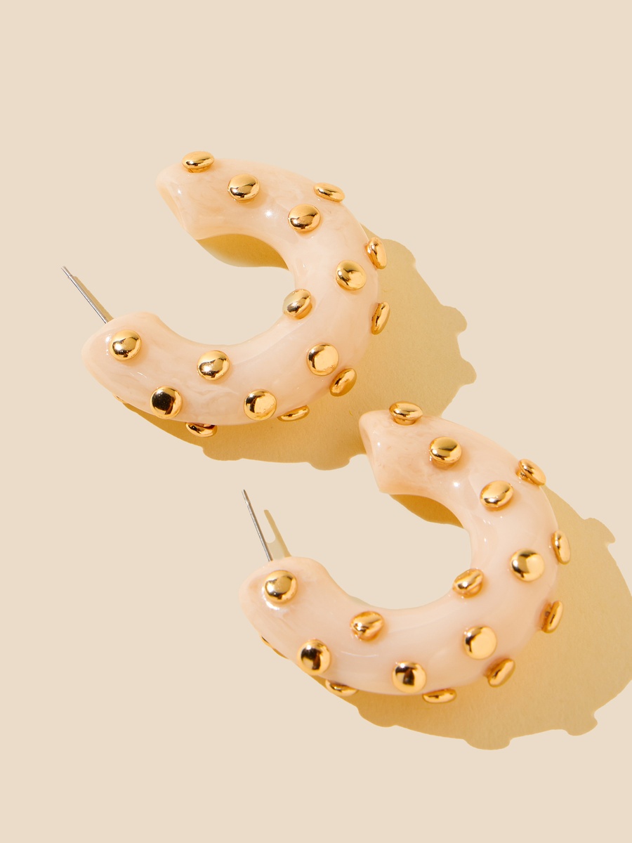 Stud Embellished Hoop Earrings with Pushback Closure