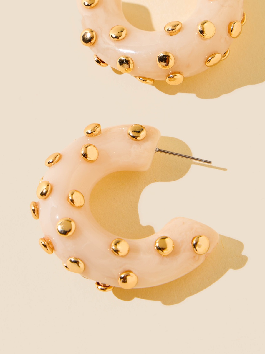 Stud Embellished Hoop Earrings with Pushback Closure