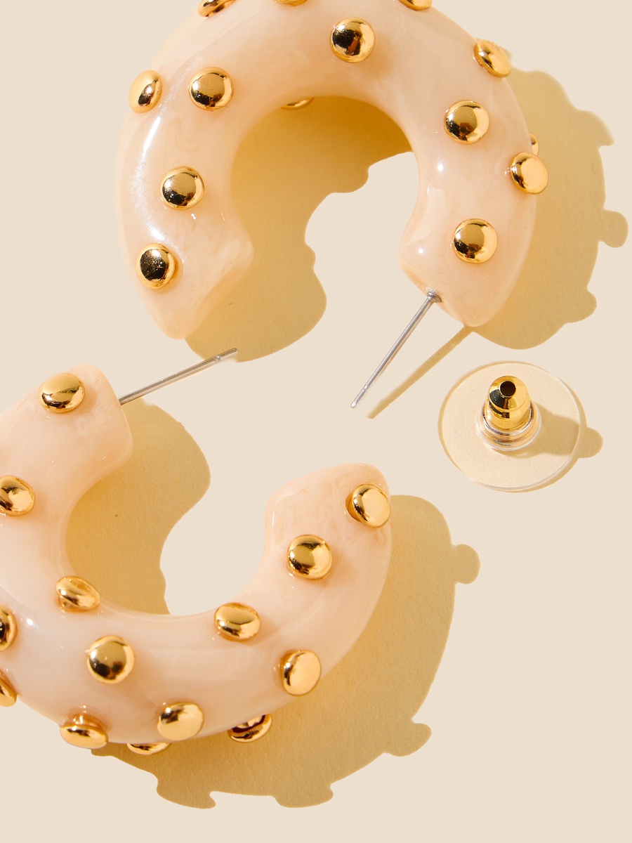 Stud Embellished Hoop Earrings with Pushback Closure