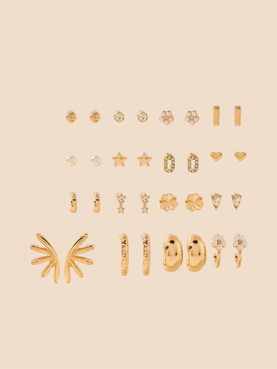 Pack of 16 - Assorted Metallic Earrings