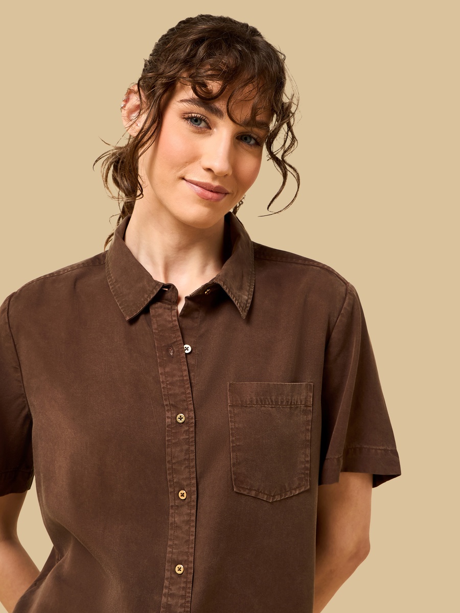Plain Lyocell Shirt with Pocket