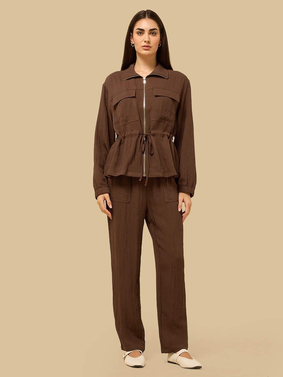 Textured Zip Through Utility Shirt