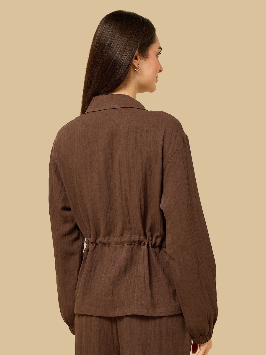 Textured Zip Through Utility Shirt
