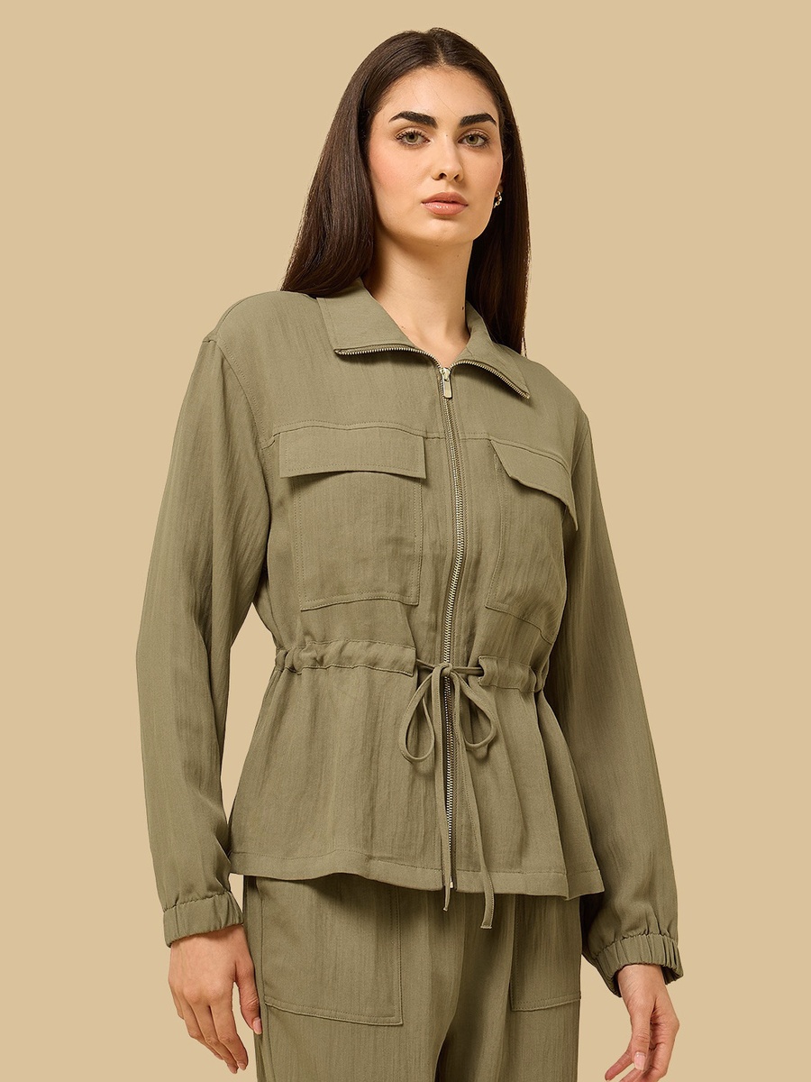 Textured Zip Through Utility Shirt