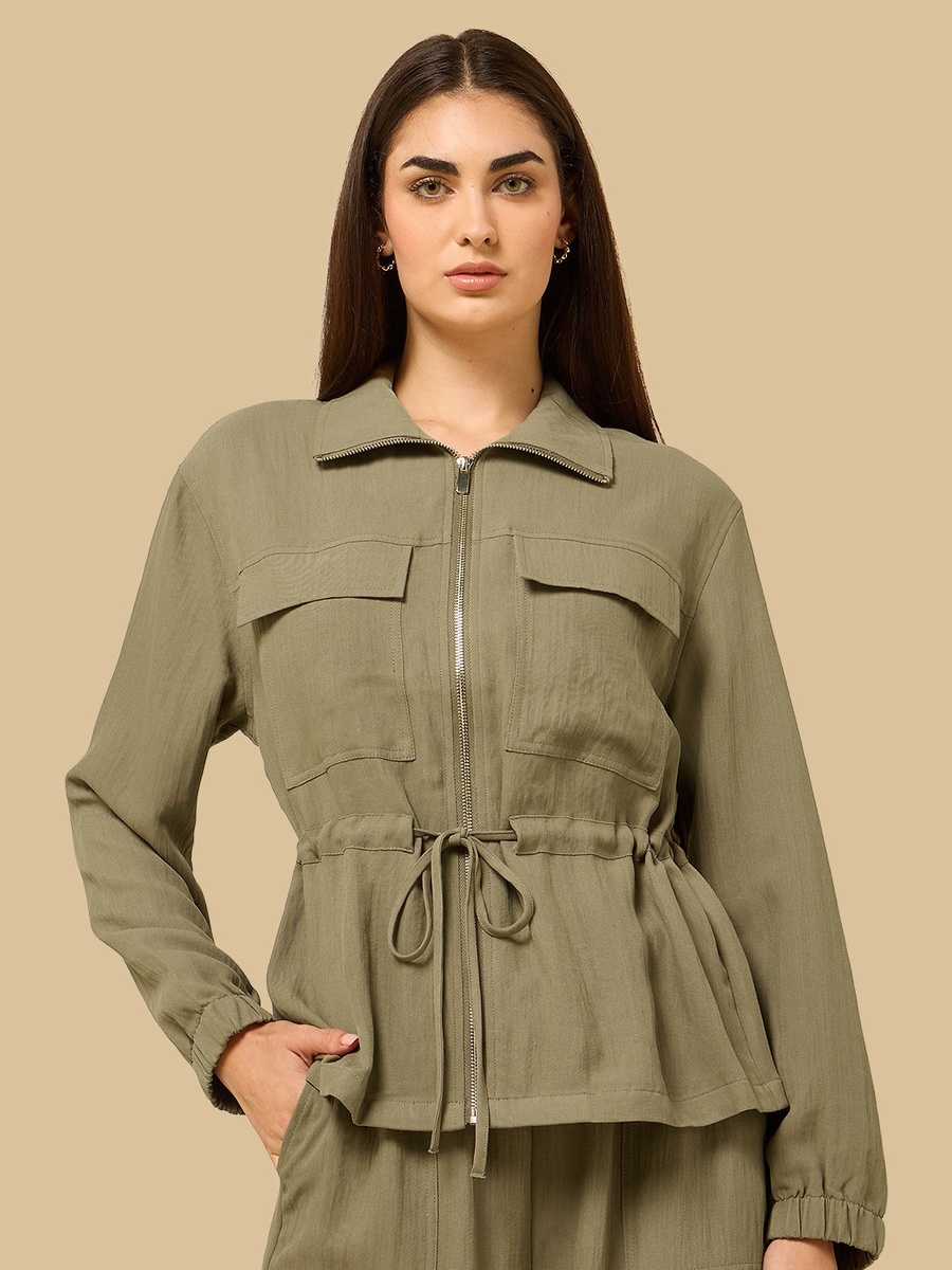 Textured Zip Through Utility Shirt