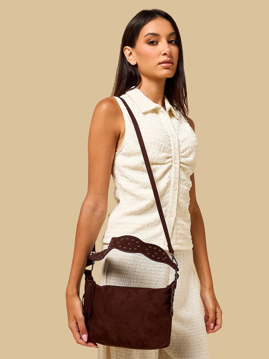 Studded Suede Shoulder Bag