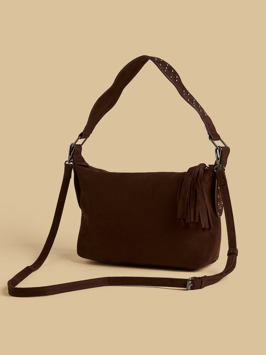 Studded Suede Shoulder Bag
