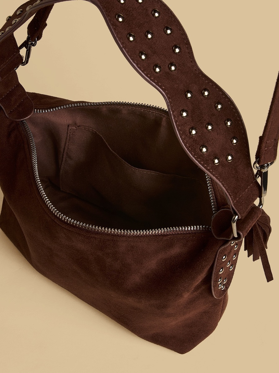 Studded Suede Shoulder Bag