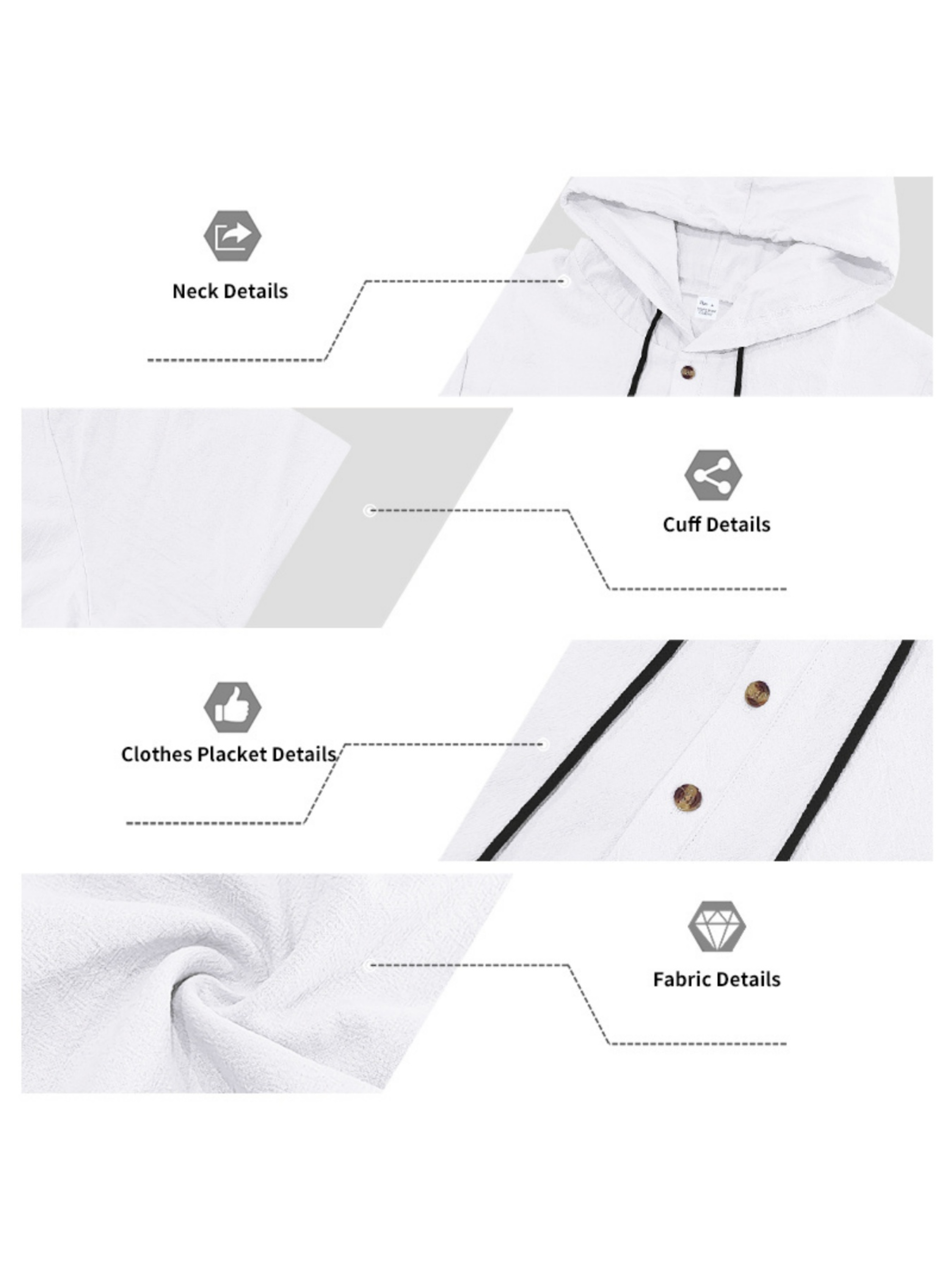 Men White Linen Hooded Henley and Trousers Set