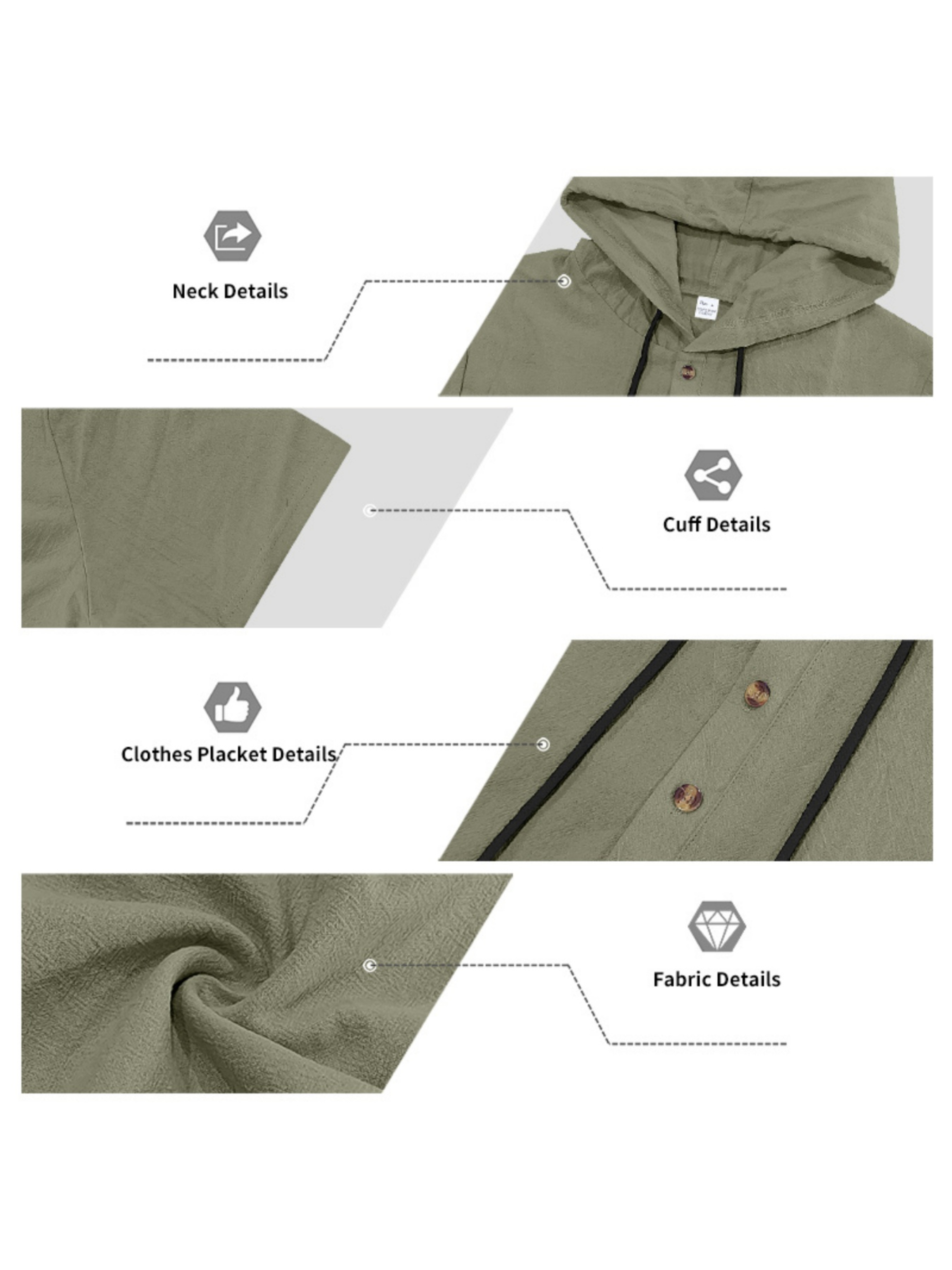 Men Green Linen Henley Hoodie and Trousers Set