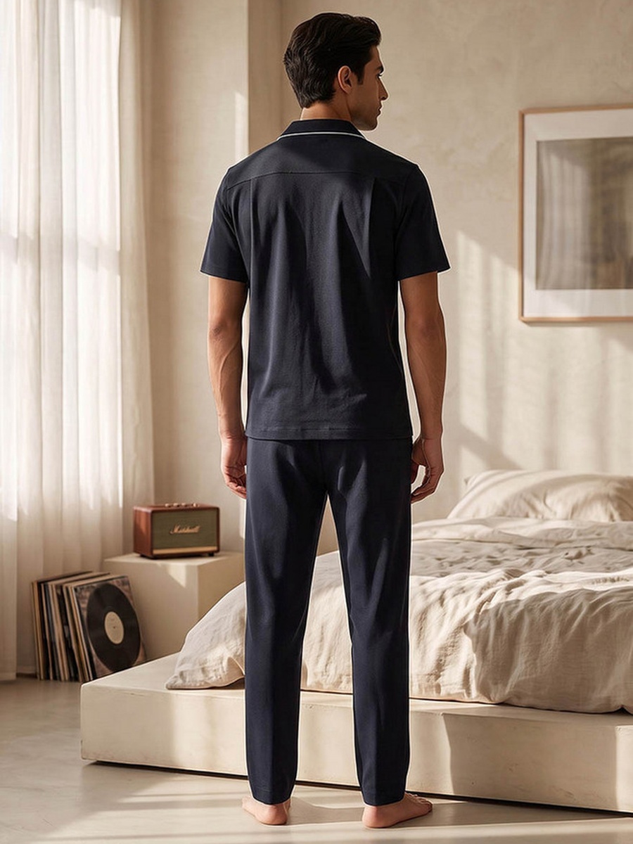 Cotton Piping Detail Button Front Nightwear Set