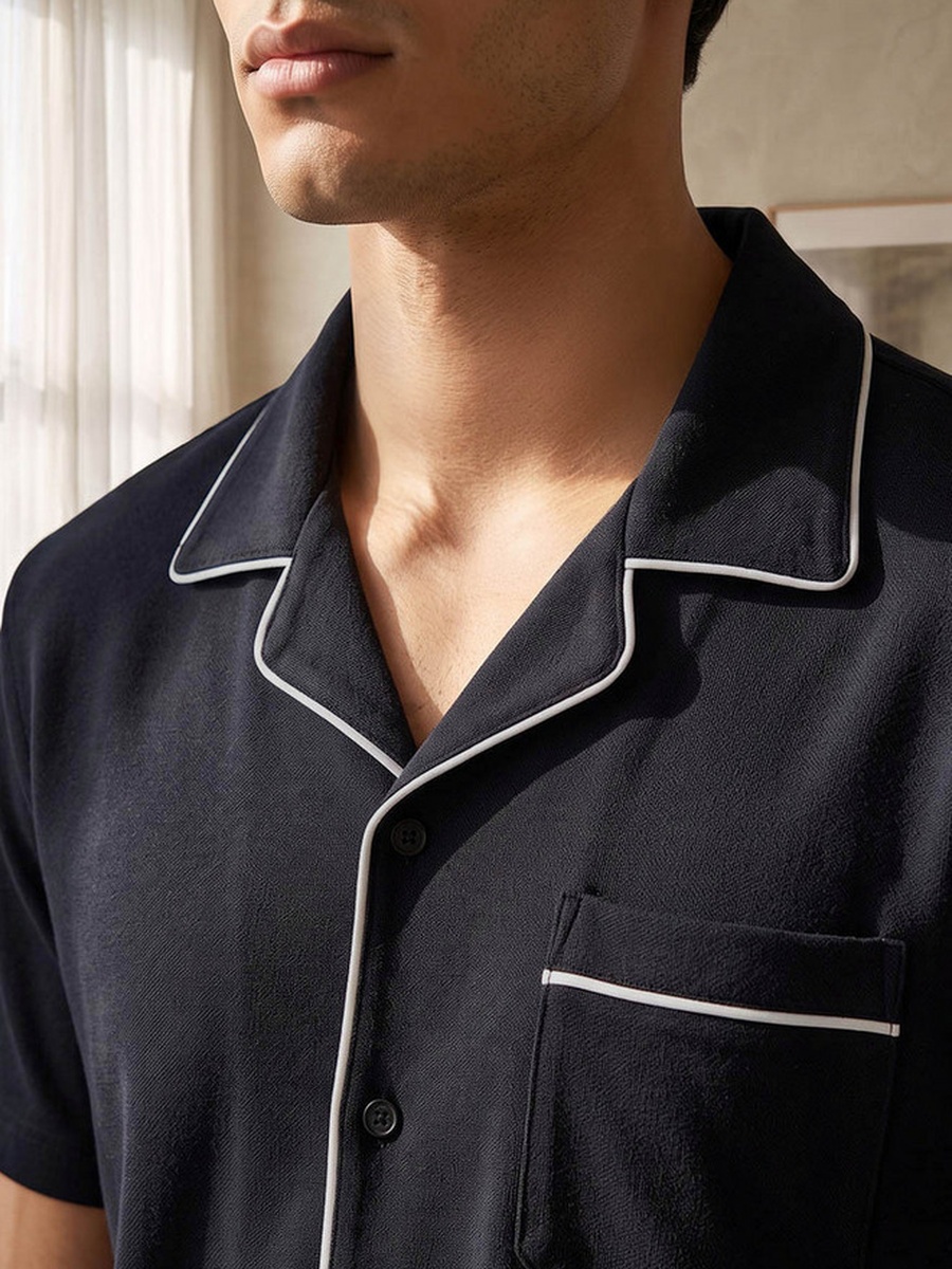 Cotton Piping Detail Button Front Nightwear Set