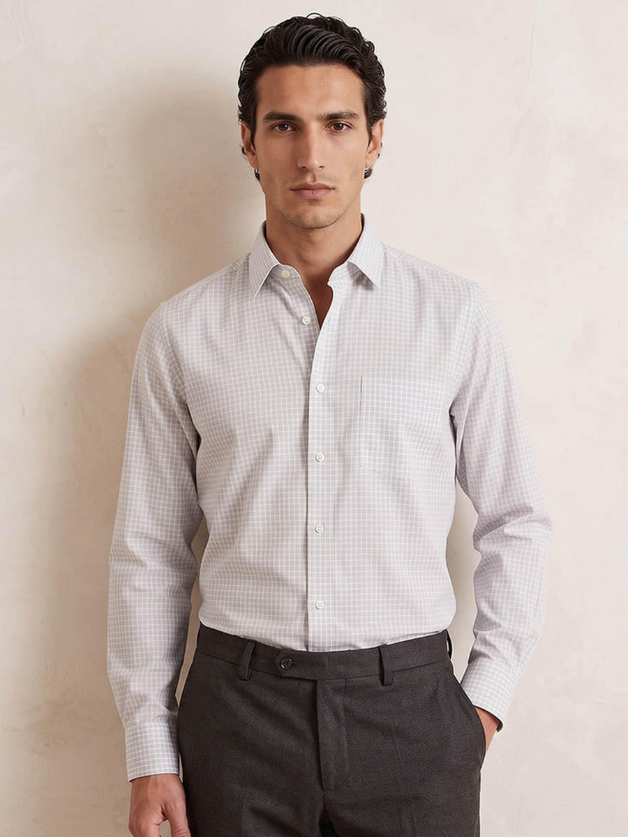 Regular Fit Collared Checked Long Sleeves Shirt